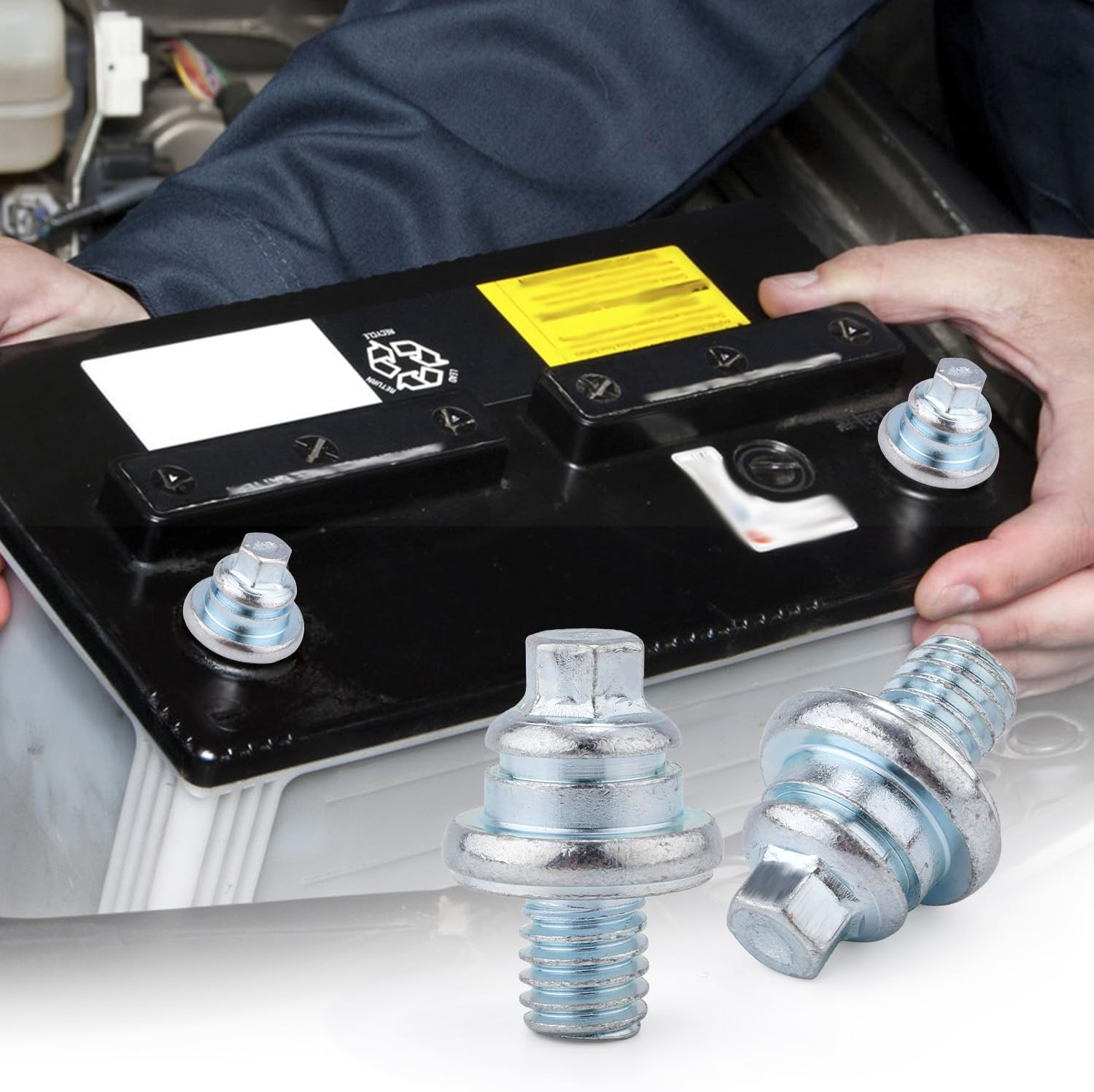 2Pcs Side Battery Terminal Bolts, 3/8" Side Post Battery Bolts Adapter Universal Fit Battery Terminal Nuts Replacement Battery Bolts image number 5