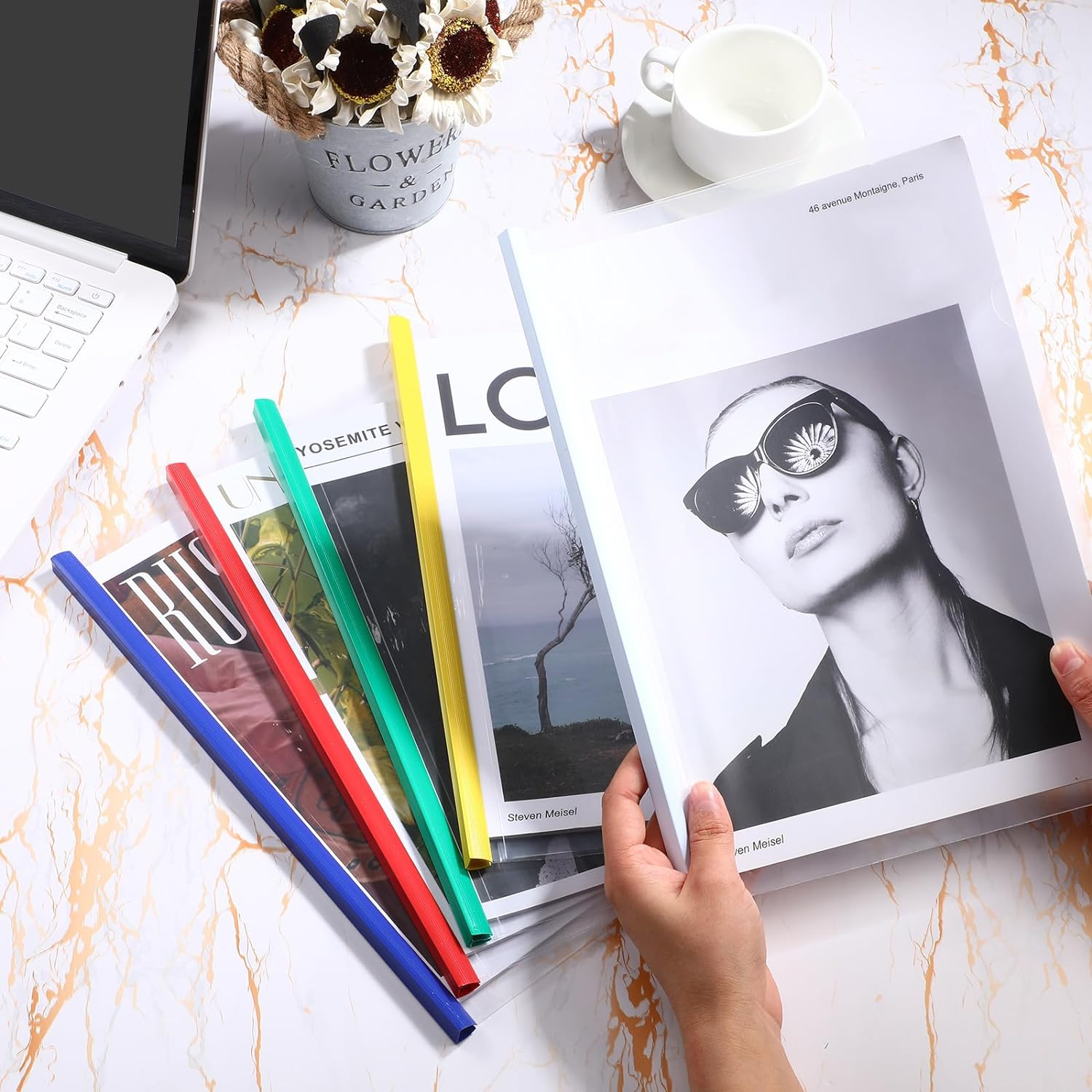 100 Pcs Clear Report Covers with Sliding Bar Clear Presentation Binder Transparent Resume Folder with 5 Colors Slider Bars Plastic Report Folder for File Report Paper Book Resume Letter School Office image number 2