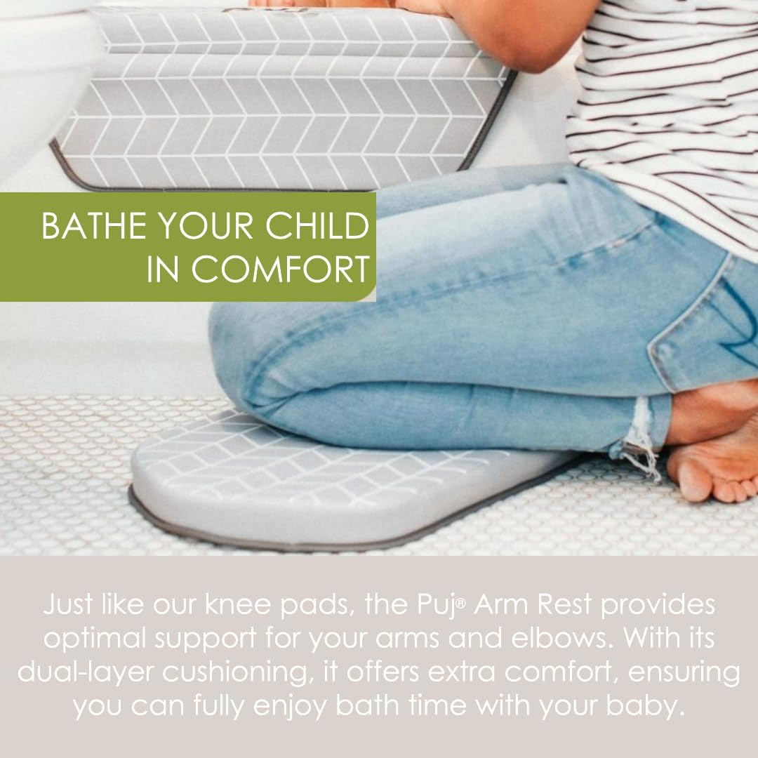 Puj &ndash; Pad Bathtub Arm Rest, Extra Comfortable Elbow Rest, Non-Slip, Firm-Grip Baby Bath Tub Cushion with Hanging Loop, Stylish Baby Bath Essentials, 17.5 X 5 X 2.25 Inches