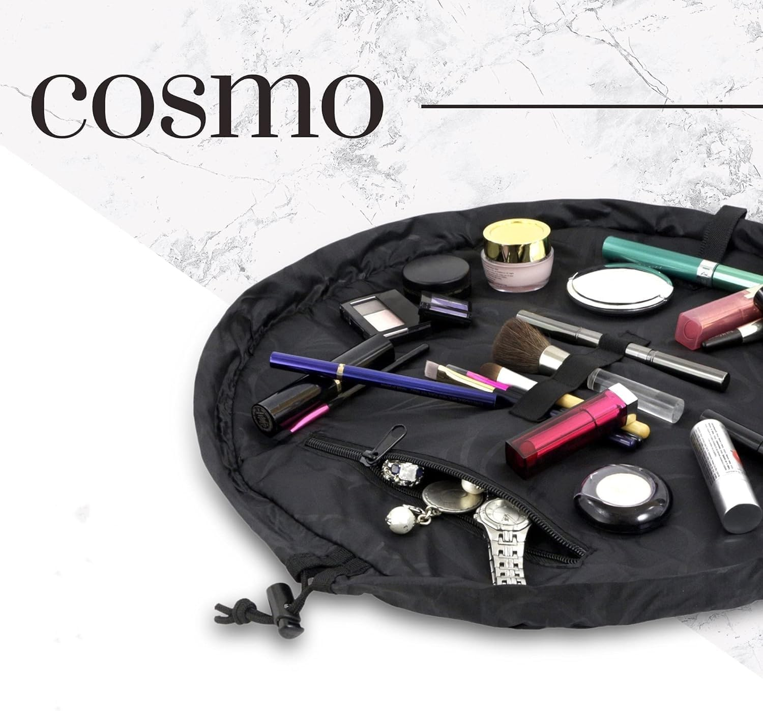 Cosmo Drawstring Cosmetic & Makeup Bag Organizer, Lazy Toiletry Bag Waterproof Portable Travel Storage 20 Inch,Pink - Black image number 4