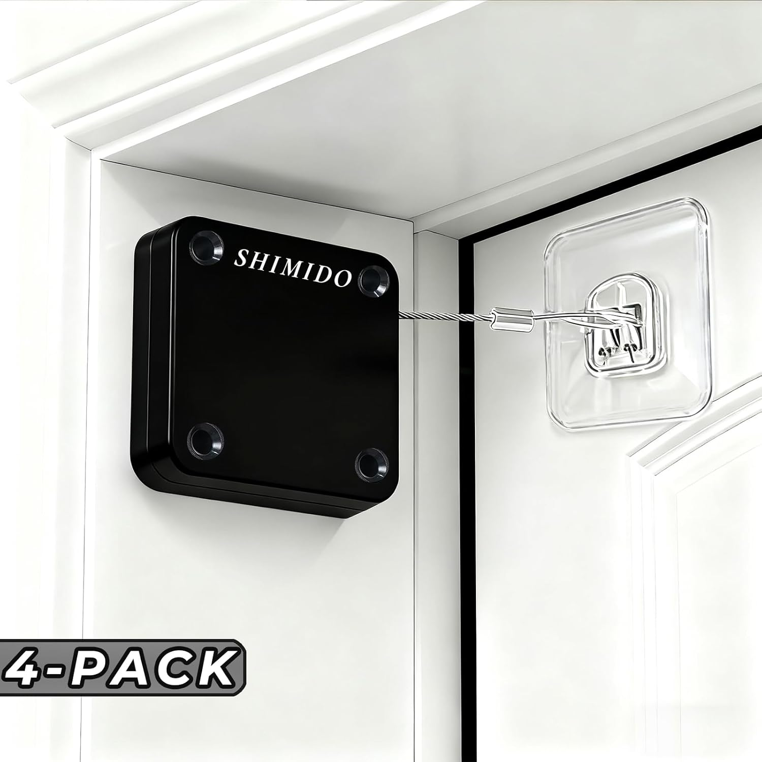 SHIMIDO Upgraded Punch-Free 1000G Automatic Screen Door Closer, Storm Door Closer, Sliding Screen Auto Closer with Steel Drawstring for Bathroom, Bedroom, Studyroom (4 Pack Black) image number 6