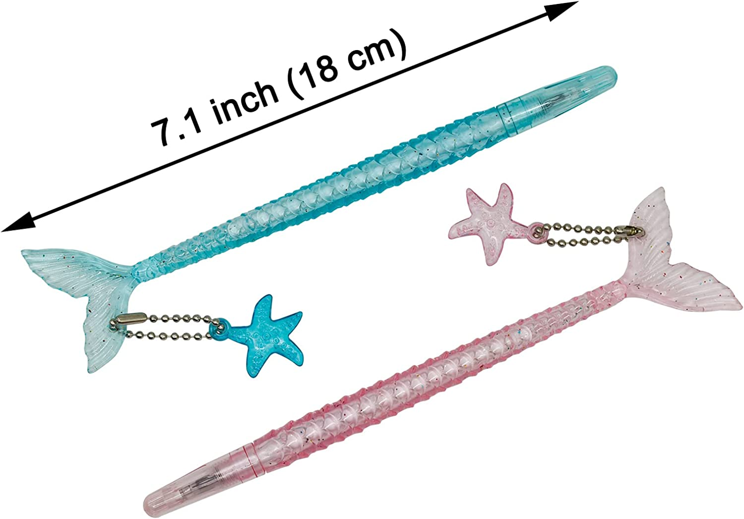 Maydahui 12PCS Cute Mermaid Shape Rollerball Pen Fish Pens Creative Crystal Flash Powder Starfish Pendant Signature Pen Black Gel Ink Design for School Student image number 1