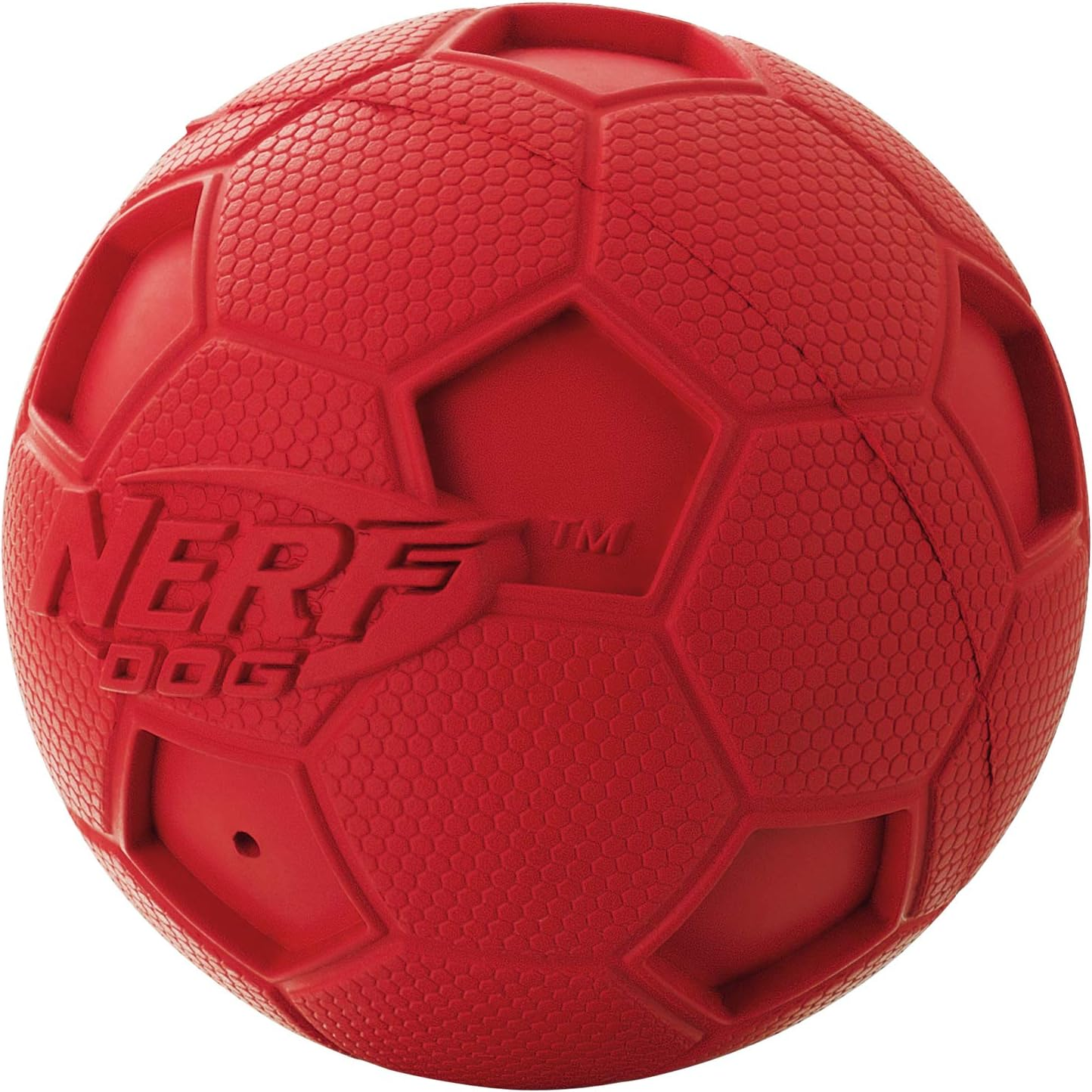 Nerf Dog Soccer Ball Dog Toy with Interactive Squeaker, Lightweight, Durable and Water Resistant, 2.5 Inches, for Medium/Large Breeds, Two Pack, Blue and Red image number 2
