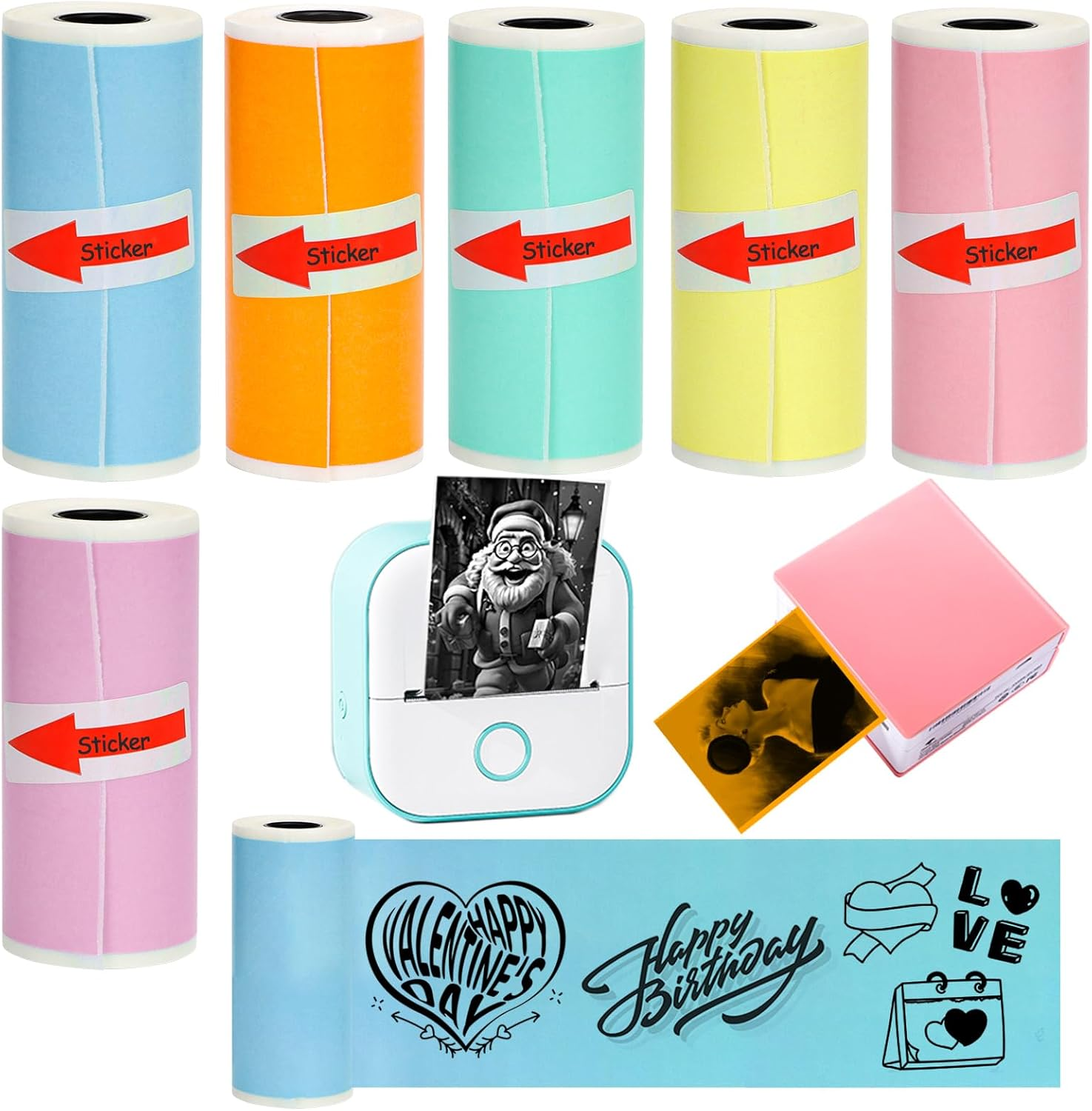 6 Rolls Colored Thermal Sticker Paper for Phomemo T02/M02/M02S PRO Mini Printer,Self-Adhesive Paper 53 * 28Mm,Hd Label for Pocket Inkless Portable Photo Printer to Print,Note,List