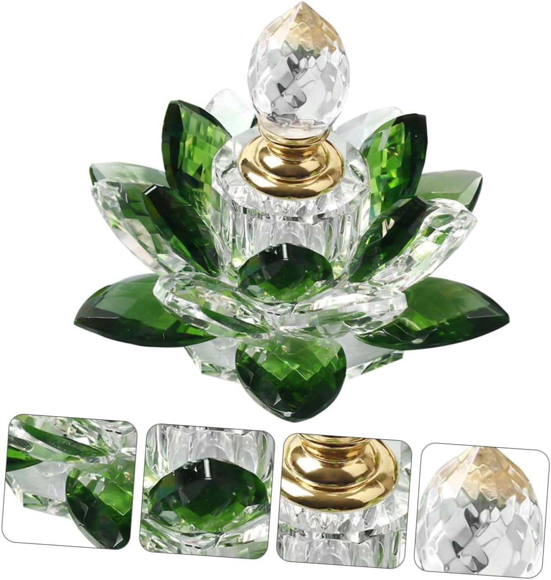 Lotus Shaped Perfume Bottle Glass Refillable Green Crystal Decorative Storage Container for Home D&eacute;cor Accent image number 1