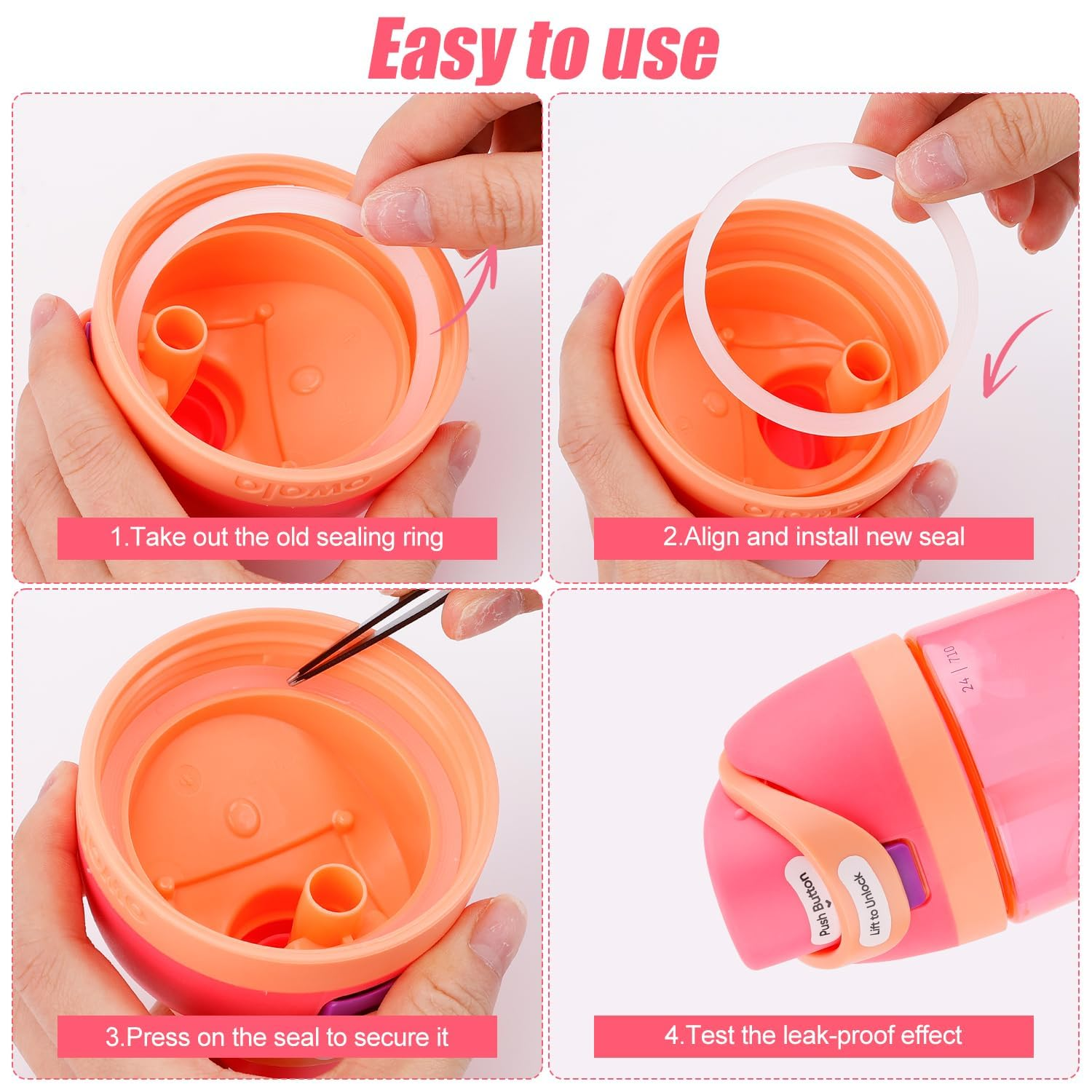 4 Pcs Water Bottle Gasket for Owala Freesip,Silicone Seal Ring for Owala Water Bottle 24/25/32/40 Oz, Rubber Lid Gasket Replacement Bottle Accessories image number 1