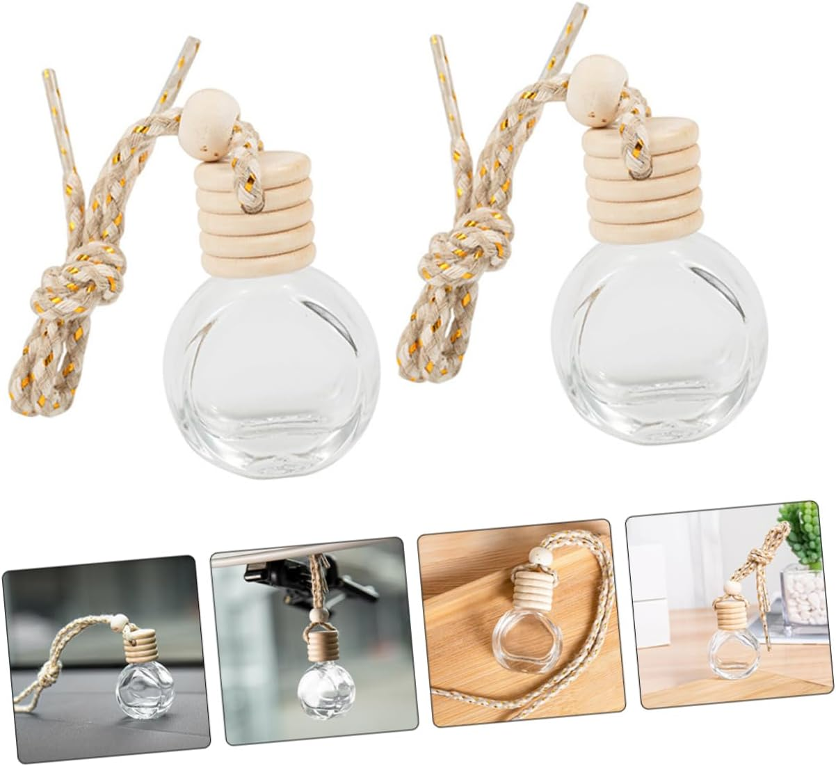 STOBAZA 5Sets Car Essential Oil Diffuser Wooden Lid Aromatherapy Air Freshener for Car Decorative Hanging Perfume Bottle 10Pcs*5 image number 5