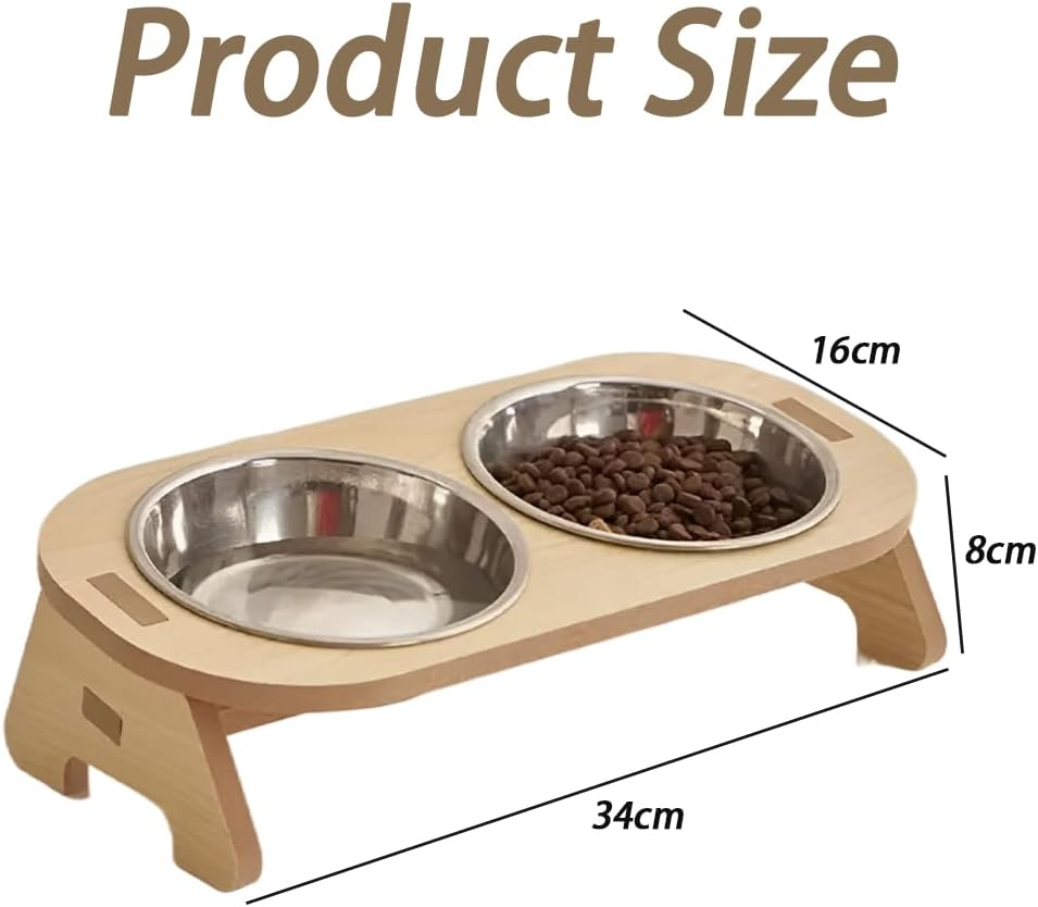 Elevated Cat Bowls Raised Cat Food Bowls, 15&deg;Tilted Stainless Steel Cat Bowls for Cats Puppy Small Dogs, Wooden Cat Food and Water Bowl Stand Feeder image number 3