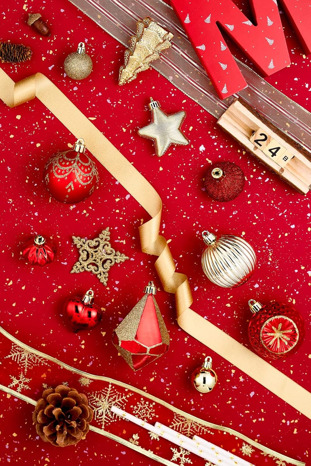 Valery Madelyn Ornaments for Christmas Trees, 70Ct Red and Gold Shatterproof Christmas Tree Decorations, Luxury Hanging Ball Ornaments Bulk for Xmas Holiday Decor image number 3