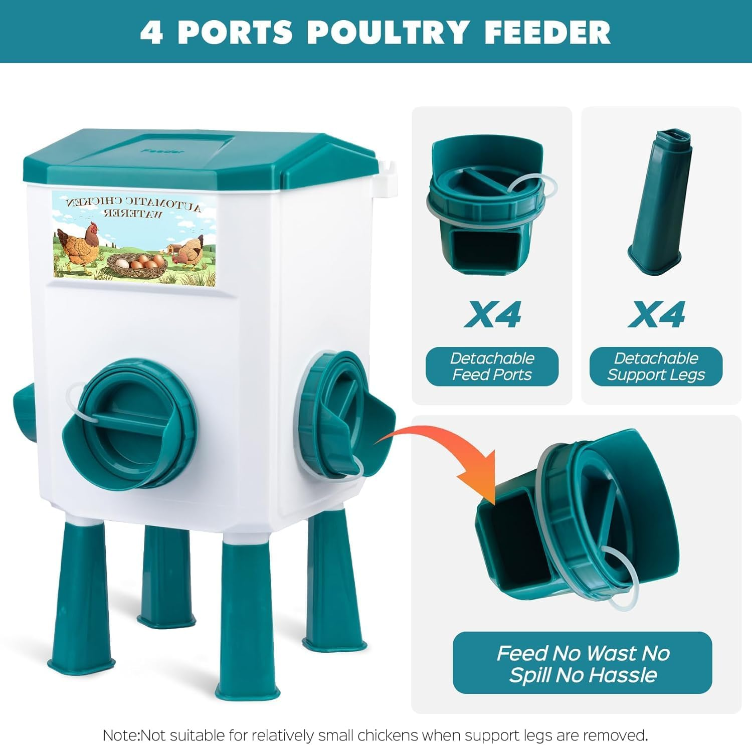 Automatic Chicken Waterer and Port Feeder Set,3 Gallon/25 Pounds,Free-Standing Chicken Waterer with Floating Controlle 12Kg / 11L Green image number 5