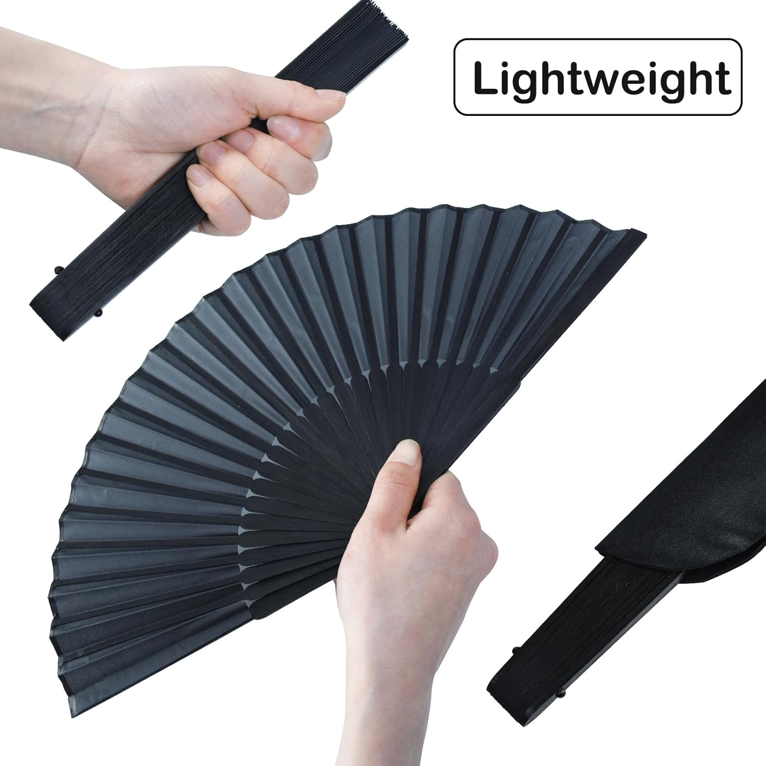 2 Pack Silk Folding Fans, Black Classic Handheld Fan 8.2In Small Hand Held Bamboo Fabric Chinese Vintage Hand Fans with Case for Dance, Performance, Wedding, Cosplay, Decorations, Party Favor, Gift image number 4