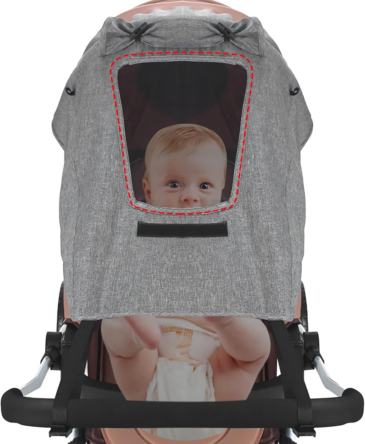 Pram Sun Shade Cover Universal Baby Stroller Awning UPF50+ Pushchair Buggy Sun Canopy Waterproof Windproof Baby Carriage Umbrella Sun Shield UV Protection Infant Carrycots Sun Visor Skylight Design image number 6