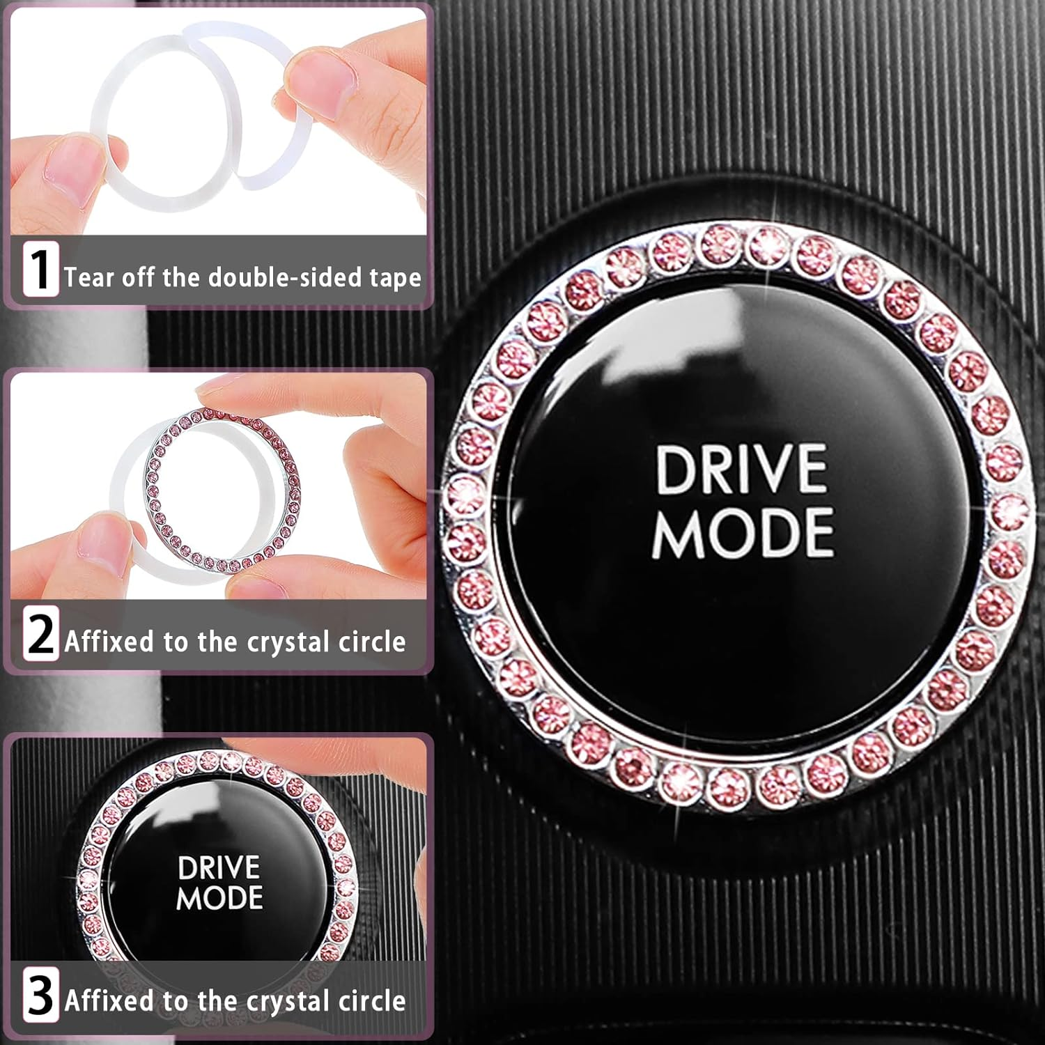 Frienda 10 Pcs Leather Steering Wheel Cover Set for Women 14.5-15 Inch Car Accessories with Seat Belt Shoulder Pad Seatbelt Cover Cup Holder Start Button Ring Sticker Air Vent Clip(Pink) - Pink image number 5