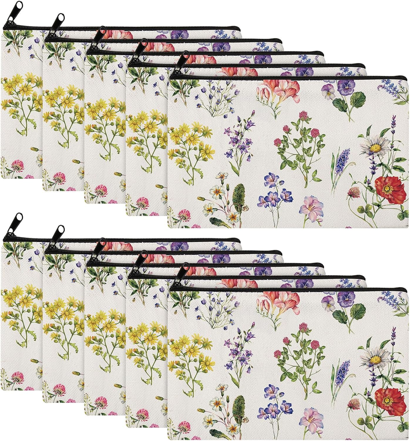 Chunful 10 Pieces Inspirational Canvas Makeup Bags for Women Bulk Rainbow Canvas Makeup Bags Cosmetic Bag with Zipper Friendship Gift Travel Toiletry Bag Pouch, White, Tree Style image number 6