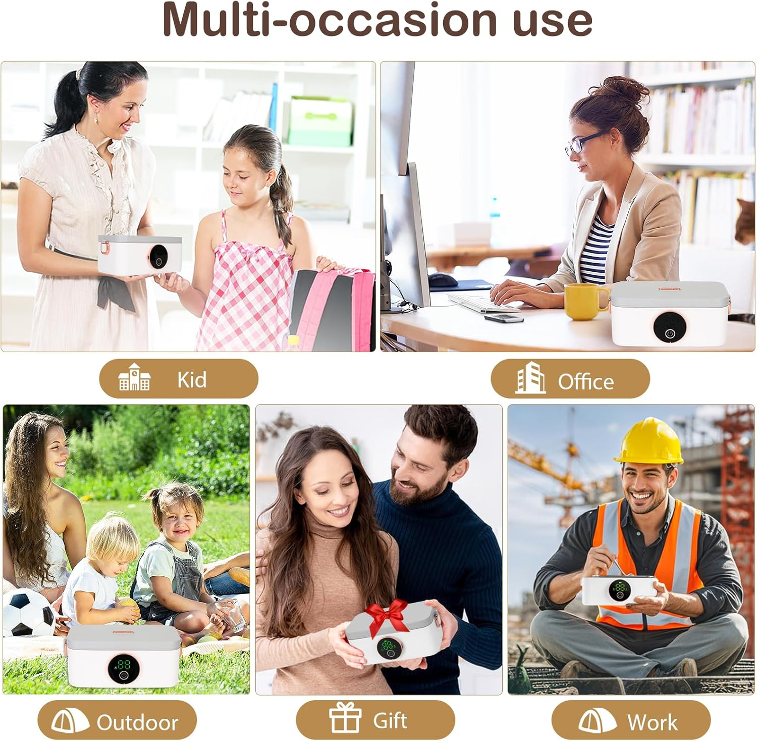 Cordless Electric Lunch Box, 1L Self Heating Lunch Box Battery Powered, Battery Powered for Car, Office, Travel, Picnic, a Heartwarming for Your Husband/Wife/Son/Daughter image number 2