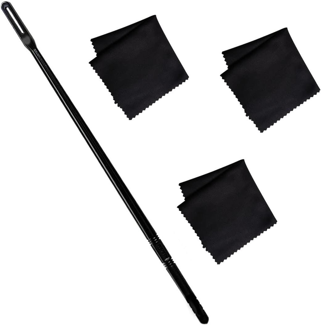 Flute Cleaning Rod with 3Pcs Flute Cleaning Cloth, Flute Cleaning Kit, Flute Cleaning Rod and Flute Cleaning Cloth, Cleaning Swabs Flute Cleaning Cloth, Flute Cleaning Cloth (Black)