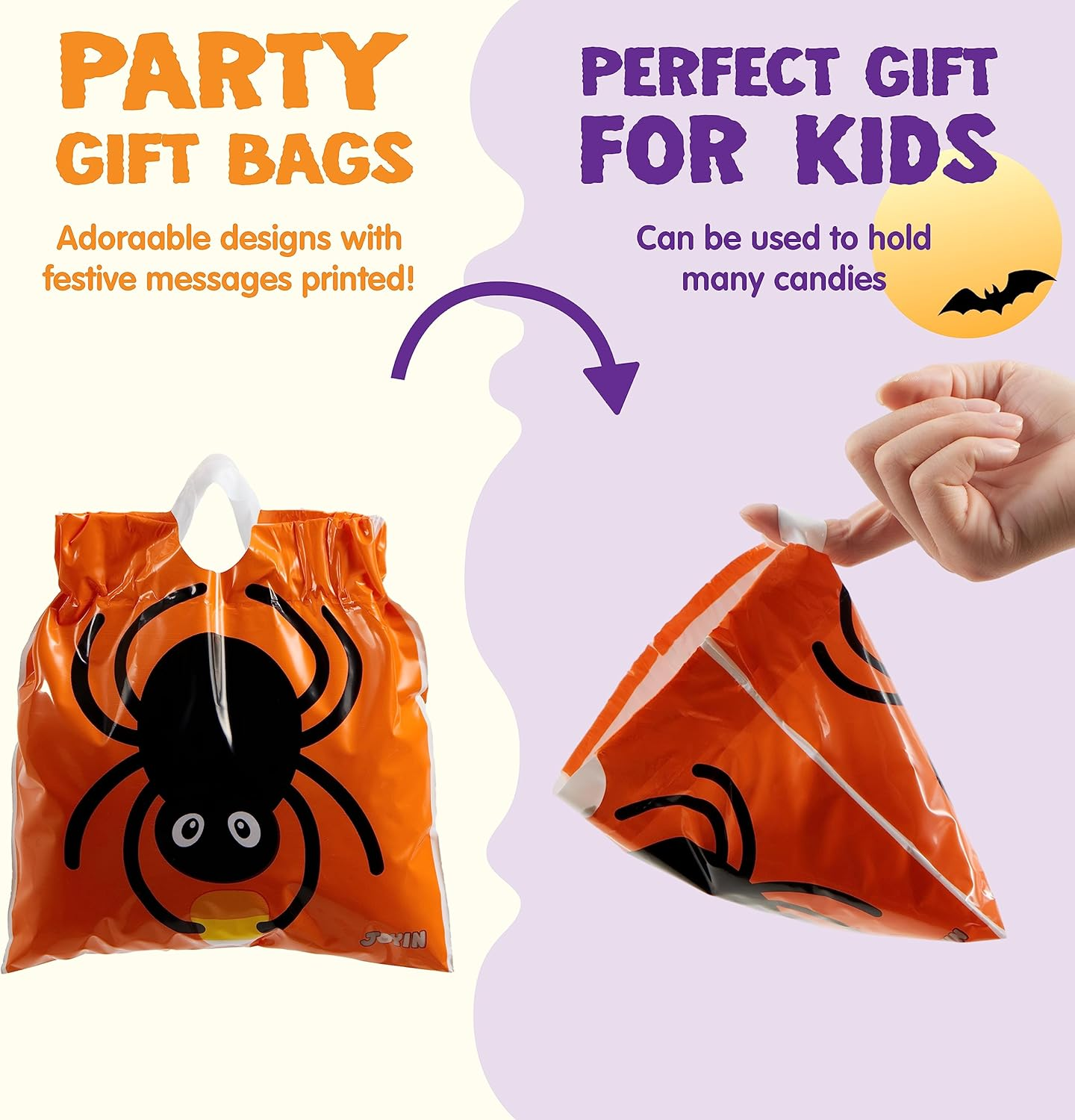 JOYIN 96 Pcs Halloween Drawstring Treat Bags for Trick-Or-Treating, 6"X6" Halloween Goodie Candy Bags, Classroom Party Favor Supplies image number 3