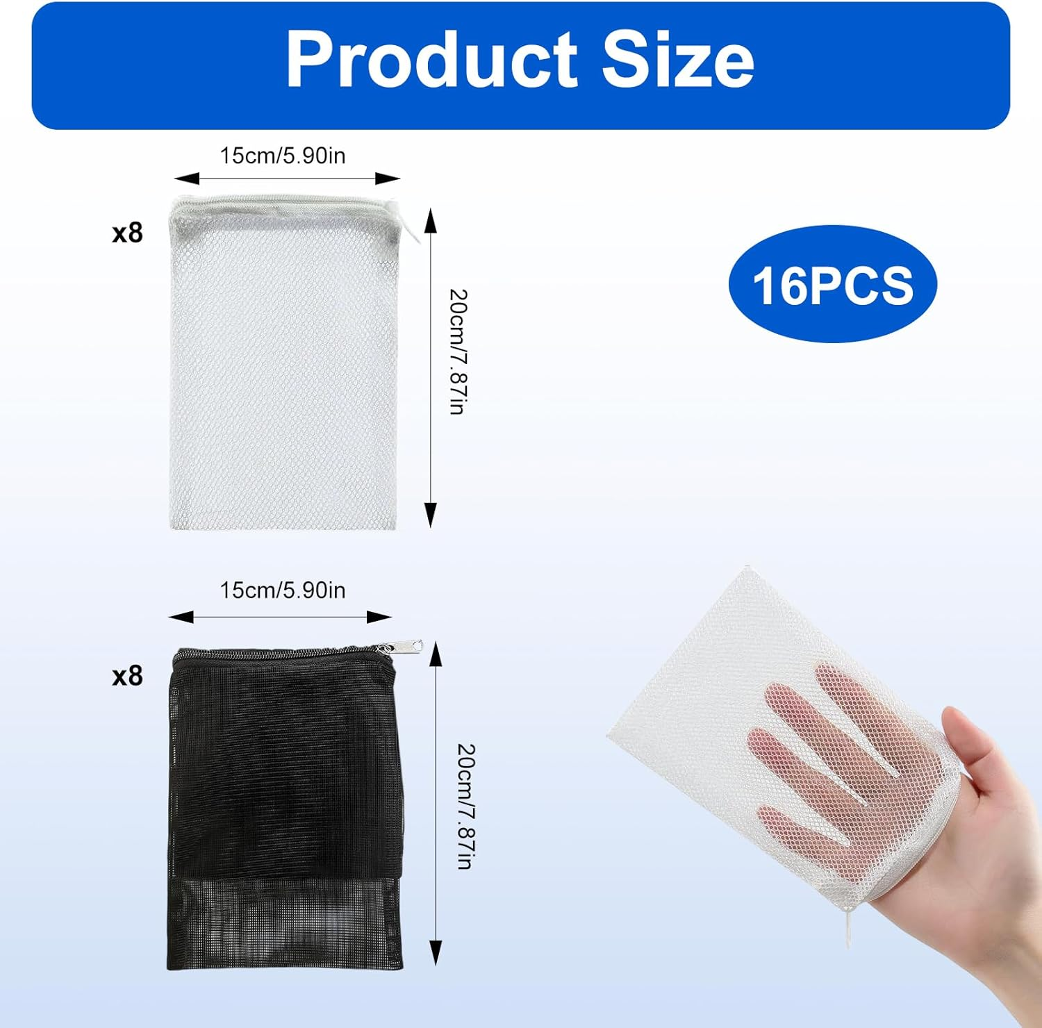 16 Pcs Aquarium Filter Media Bags, Fine Mesh Reusable Zipper Bags for Bio Balls, Activated Carbon, Ceramic Rings, Fish Tank Filter Media Storage, Size 15X20Cm image number 1