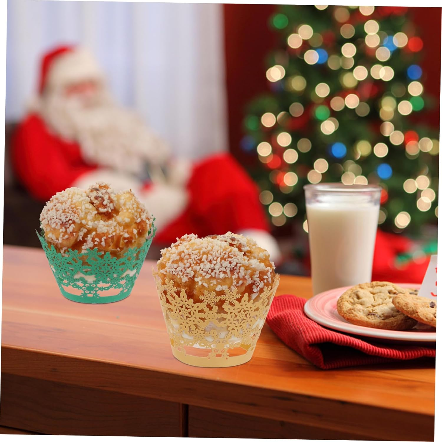 36Pcs Hollow-Out Snowflake Cake Wrappers Paper Cupcake Liners for Christmas Baking Cake Decorations image number 2