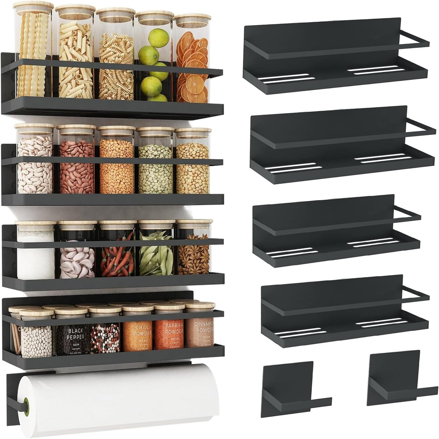 Magnetic Spice Storage Rack for Refrigerator, Kitchen Fridge Magnet Organizer Shelf, Black 3-Piece Set image number 0