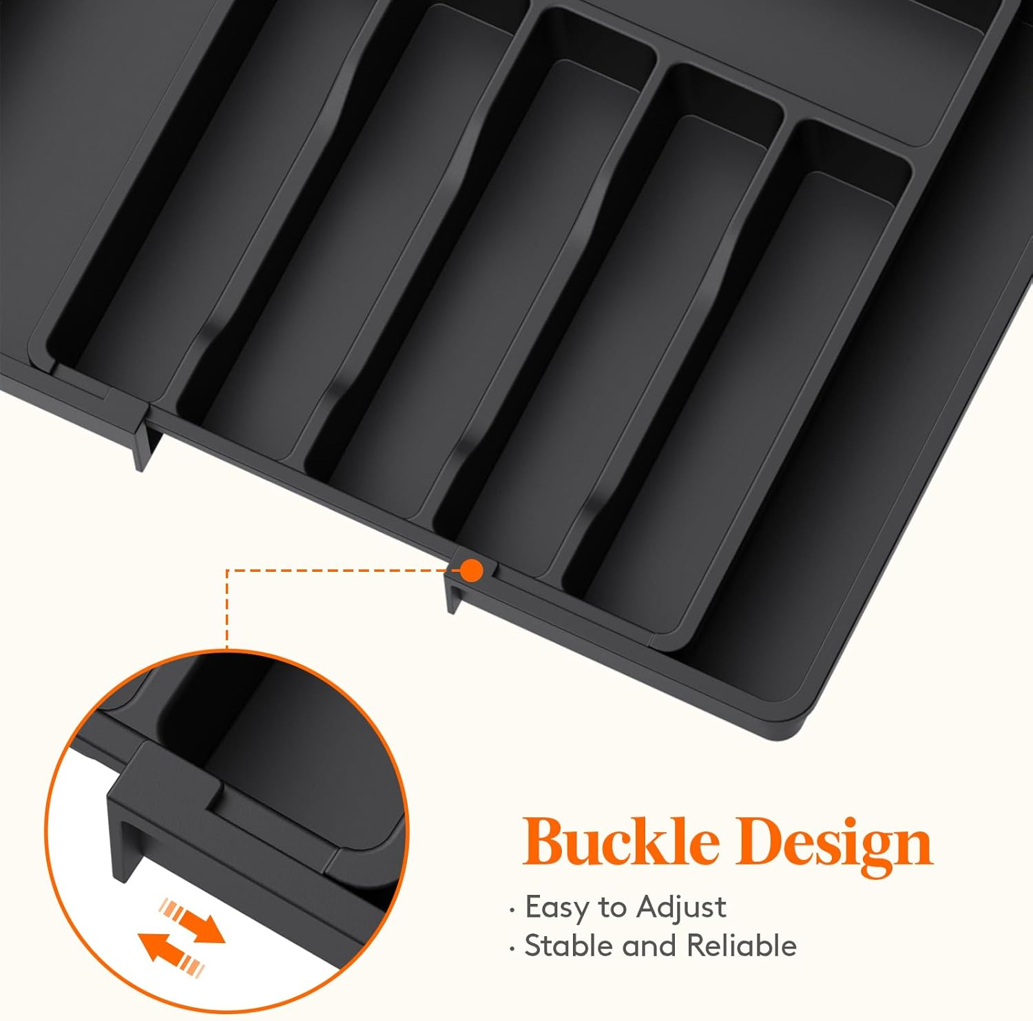 Lifewit Silverware Drawer Organizer and Utensil Organizer Set, Expandable Cooking Cutlery Tray for Kitchen, Adjustable Plastic Flatware Holder Storage Divider for Spoons Forks Knives, Large, Black - Black image number 2