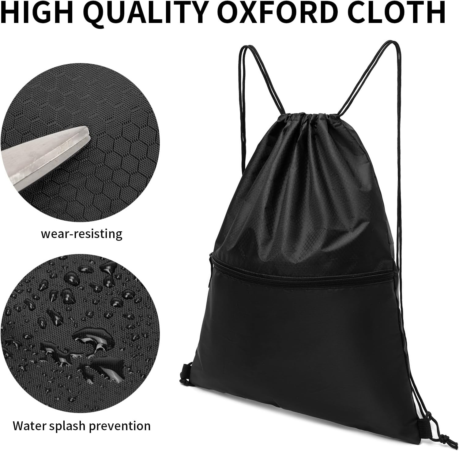 Drawstring Backpack String Bag: Water Resistant Gym Drawstring Bag for Men Sports Sackpack with Side Pocket image number 5