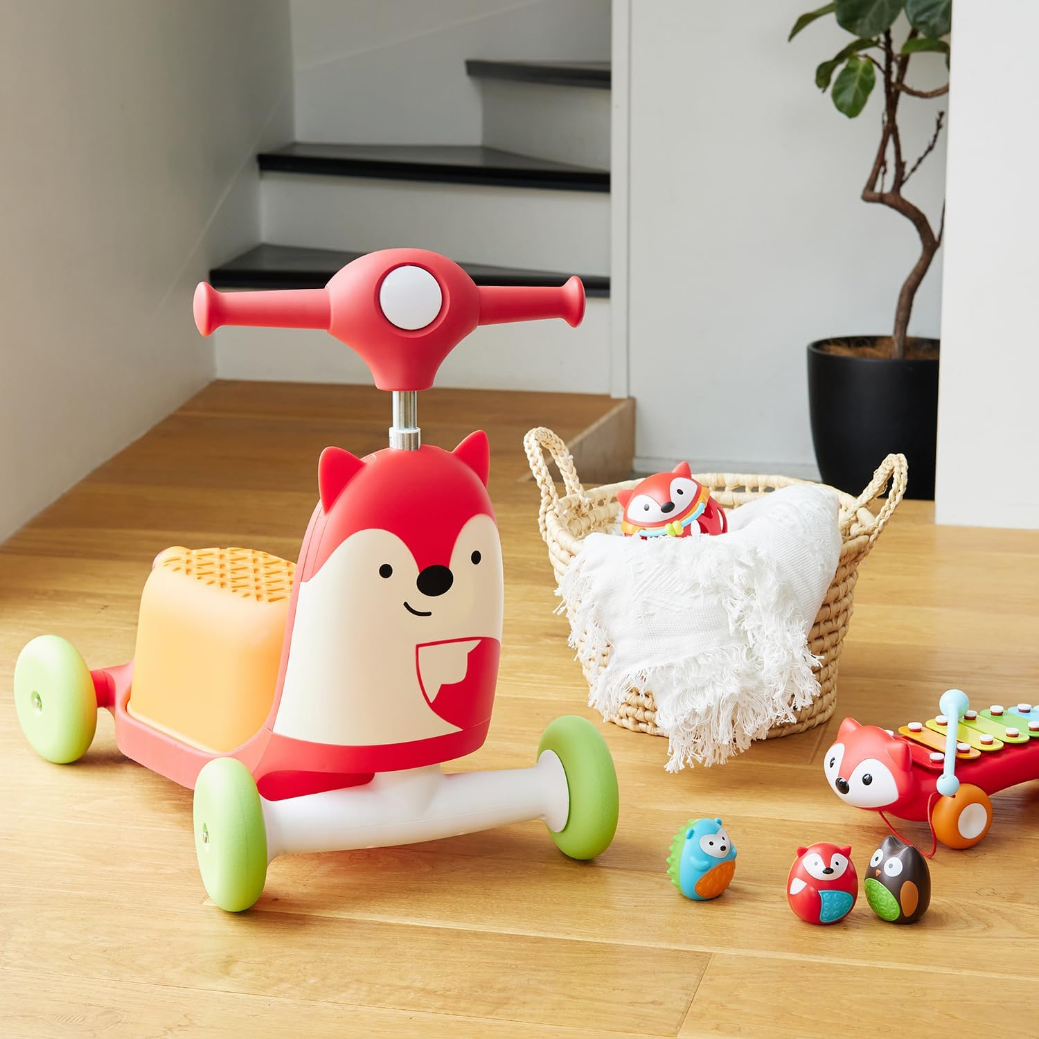 Skip Hop Zoo Fox 3-In-1 Ride on Toy for Toddlers - Baby Walker Push Toy, Ride-On Scooter with Adjustable Handle - Lights & Sounds - Indoor Play for 1&ndash;3 Years image number 6