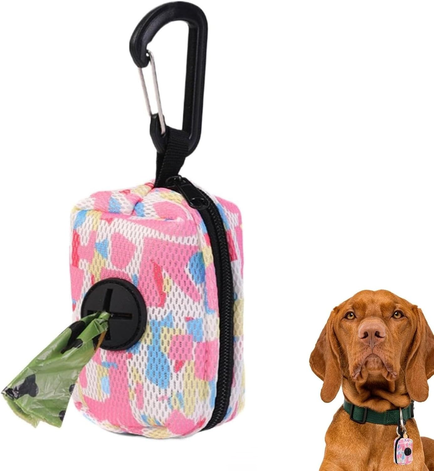 Dog Poop Bag Holder, Lightweight & Durable Pet Waste Dispenser with Carabiner and Zipper Closure for Easy Outdoor Clean-Up