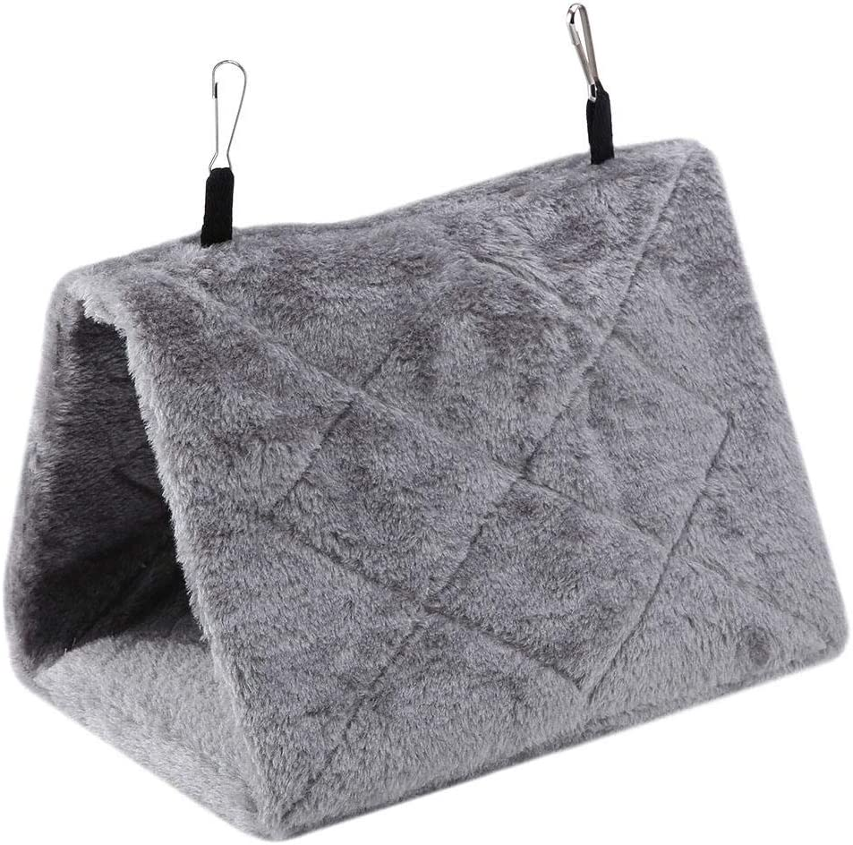 Bird Plush Hanging Cage, Bird Soft Plush Hammock Hanging Cage Tent for Birds Parrot Winter Warm Bed Pet Toy, Pet Supplies(M-Gray)