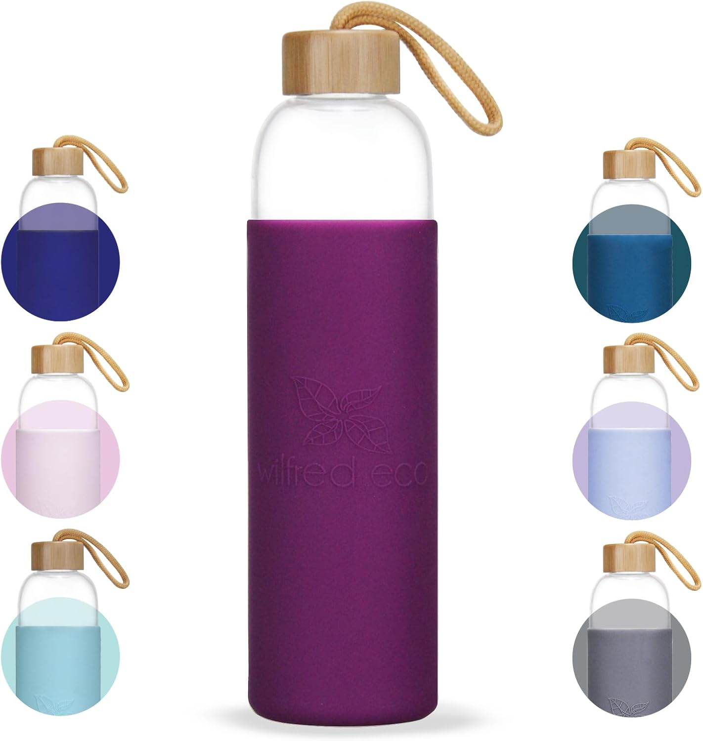 Wilfred Eco 1 Litre Glass Water Bottle | Large 1L Capacity | Protective Silicone Sleeve | BPA Free, Eco-Friendly & Leak-Proof | Dishwasher Safe | (Colour - Pastel Pink)