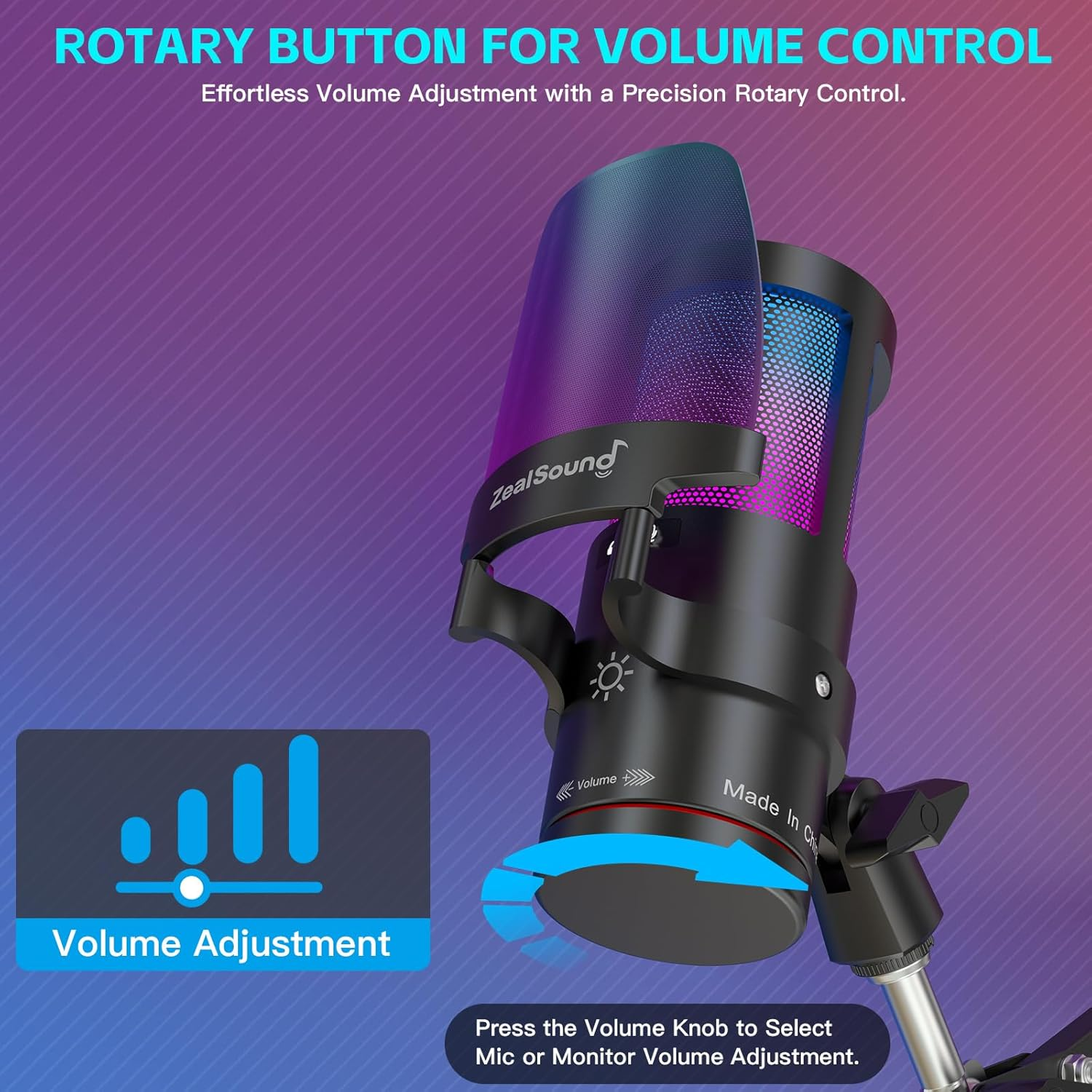 Zealsound USB Microphone for Iphone,Noise Cancellation Gaming Mic with Touch Mute,Gain,Monitoring,Usb Mic Boom Arm for Streaming,Podcast,Twitch,Youtube,Discord,Ipad,Pc,Computer,Ps4,Ps5,Mac,Gamerwave image number 5