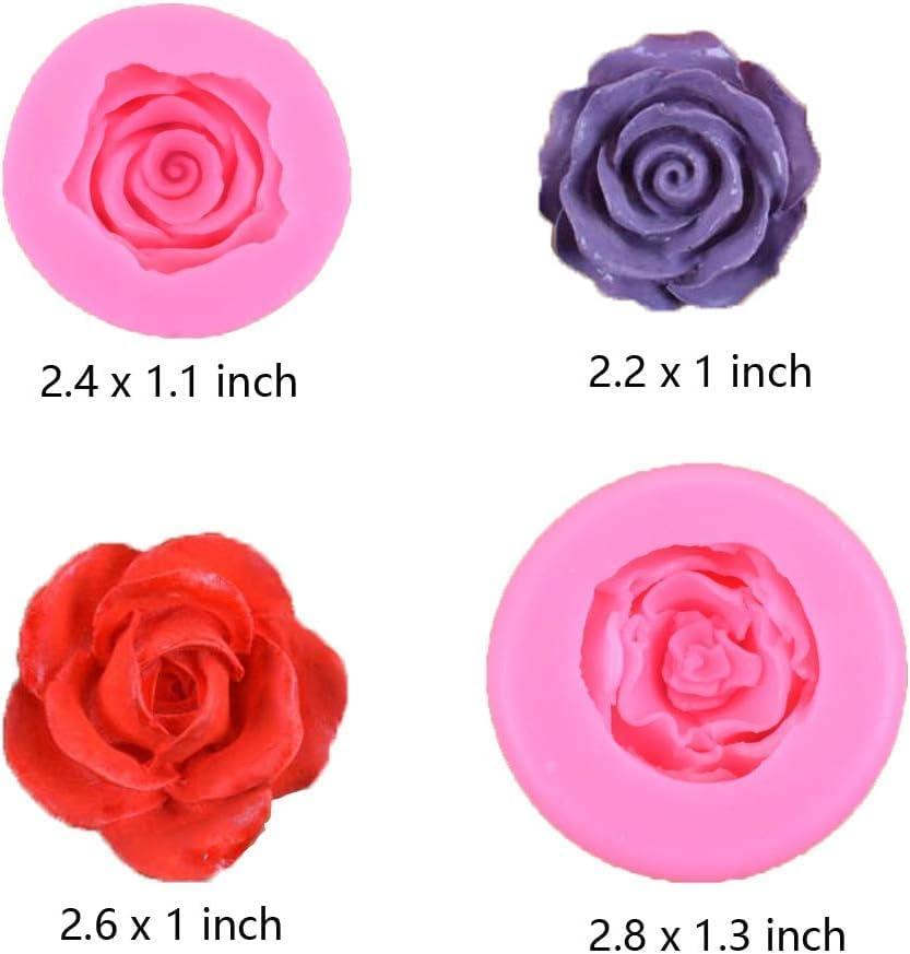 2 Pcs Bloom 3D Rose Flower Fondant Silicone Molds for Chocolate Cake Soap Candy Pastry Candle Dessert (2 Size) image number 1