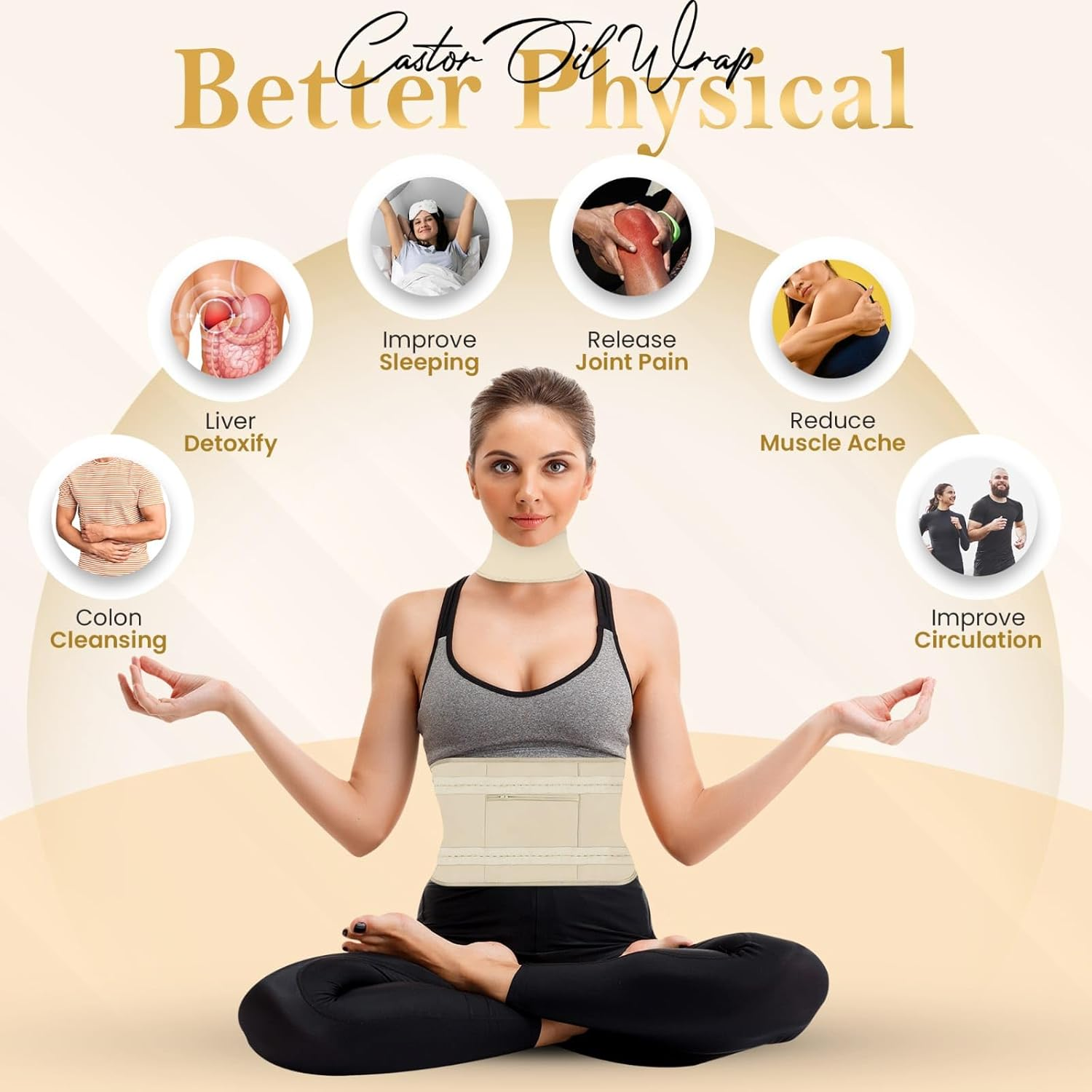 Organic Castor Oil Pack 250Ml+Reusable Castor Oil Wrap| Unisex Waist & Neck Compress Pads &ndash; 100% Pure Cold-Pressed May Help Hair Growth, Skin Moisturization, Eyelash and Eyebrows Enhancement image number 2