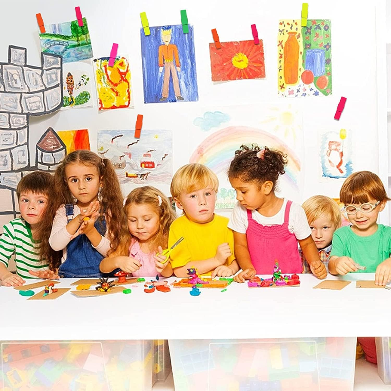 50 PCS Colorful Push Pin with Wooden Clips, Durable, Decorative Pushpins Tacks Thumbtacks for Cork Board Artworks Notes Photos, Craft Projects, Offices and Homes (8 Colors) image number 3