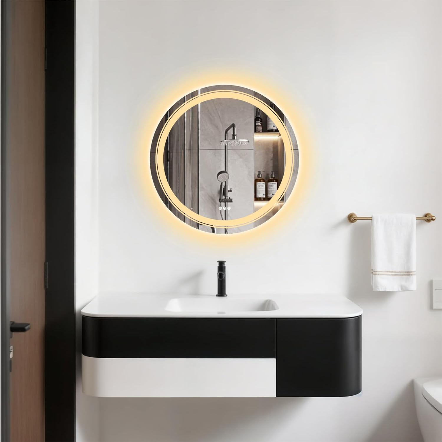 LUVODI round Illuminated Bathroom Mirror: 600Mm Dimmable LED Lighted Circle Wall Mounted Vanity Mirror with Demister Pad Smart Touch Sensor for Makeup Shaving Hairdressing, Front Lighted + Backlit image number 5