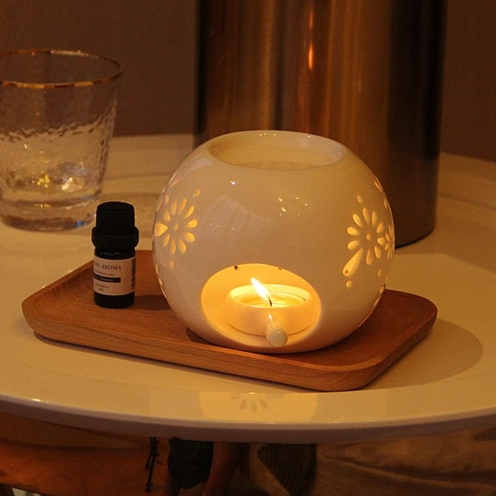 Scented Candle Fragrance Melter Tea Light Holder,Ceramic Oil Burner Wax Melt Burner,Aromatherapy Essential Oil Diffuser Candle Holder for Home Decor Meditation