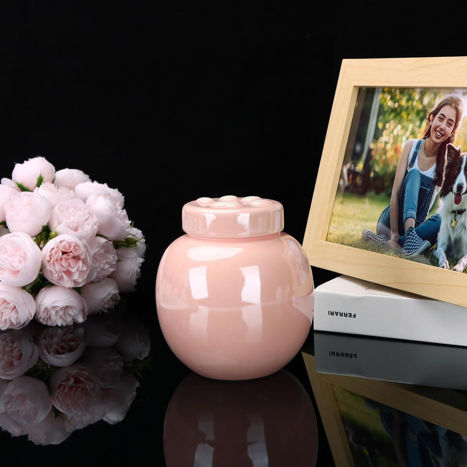 Cat Urn for Ashes, Small Pink Dog Keepsake for Small Animals, Memorial Urn for Pets up to 8 Lbs(Pink)