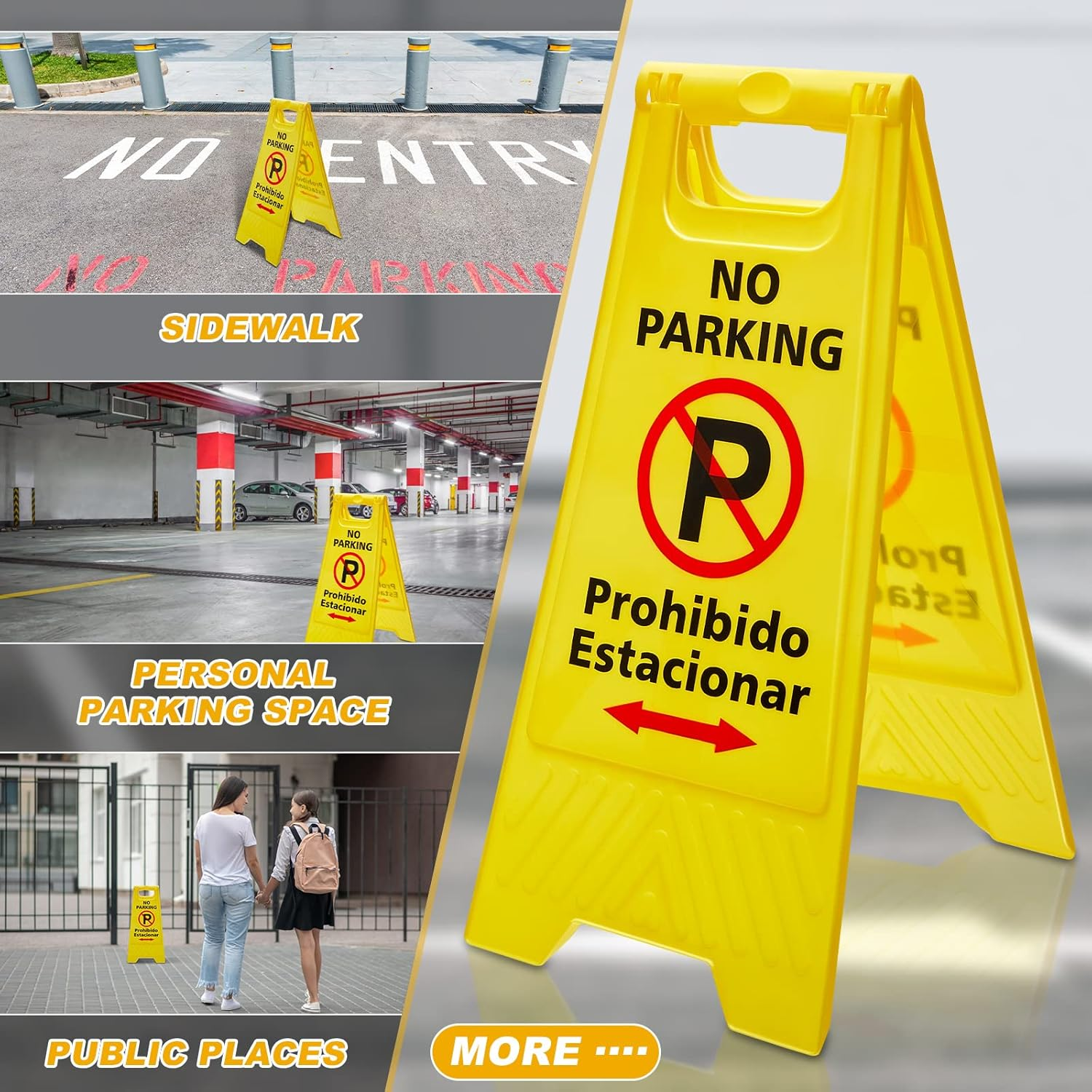 Pack of 6 Two Sided No Parking Signs Outdoor Folding Floor Sign for No Parking Plastic Self Standing No Parking Sign for Restaurants Business Lots