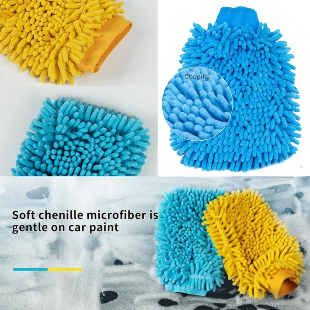 2 Pack Premium Car Wash Glove Microfibre | Scratch-Free Car Wash Mitt | Double Sided Glove for Car Cleaning Microfiber Car Wash Mitt, Blue