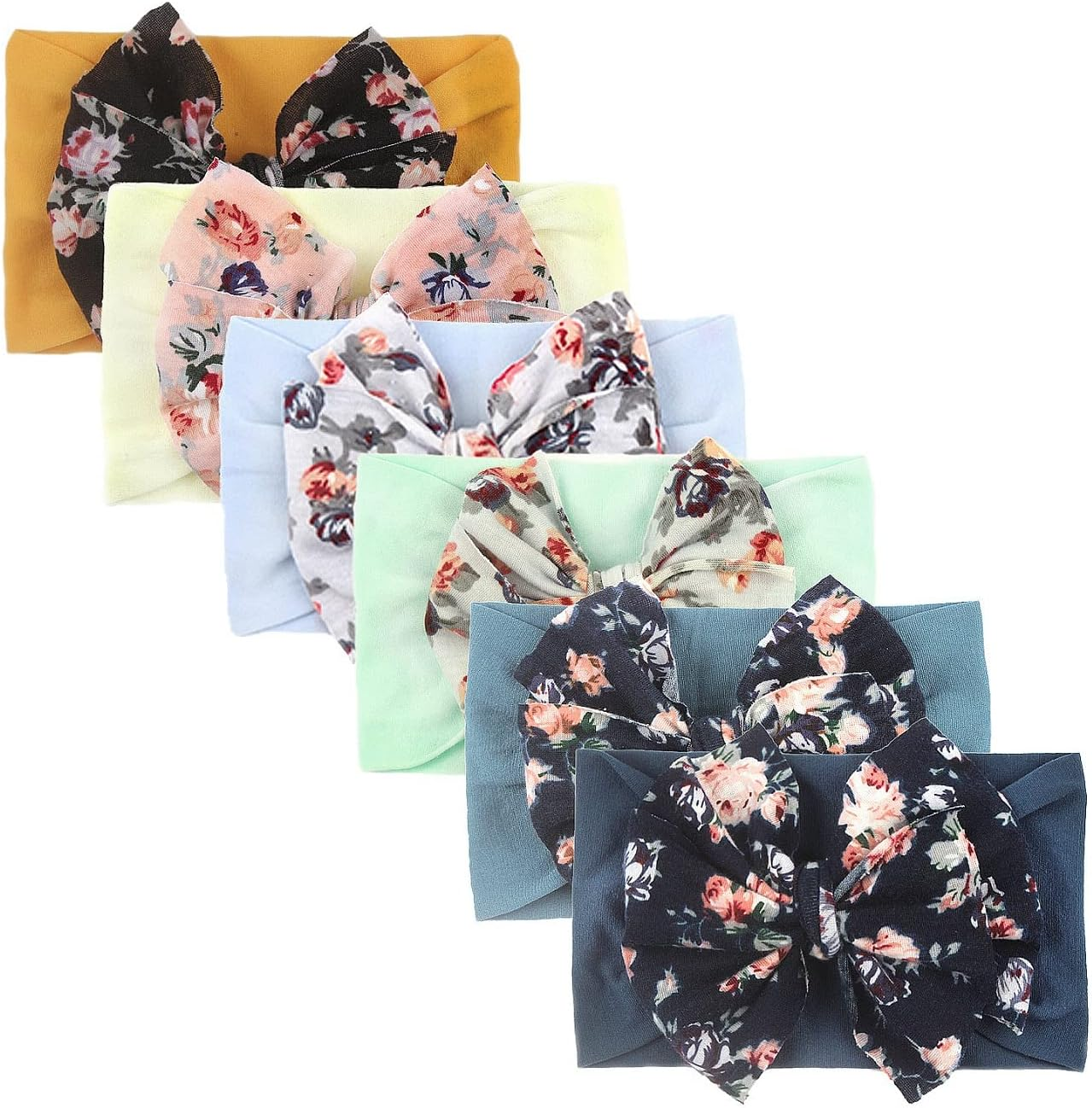 Nishine 6 Pack Cute Toddler Baby Girls Elastic Soft Nylon Headwraps Infant Knot Bow Headband Turban