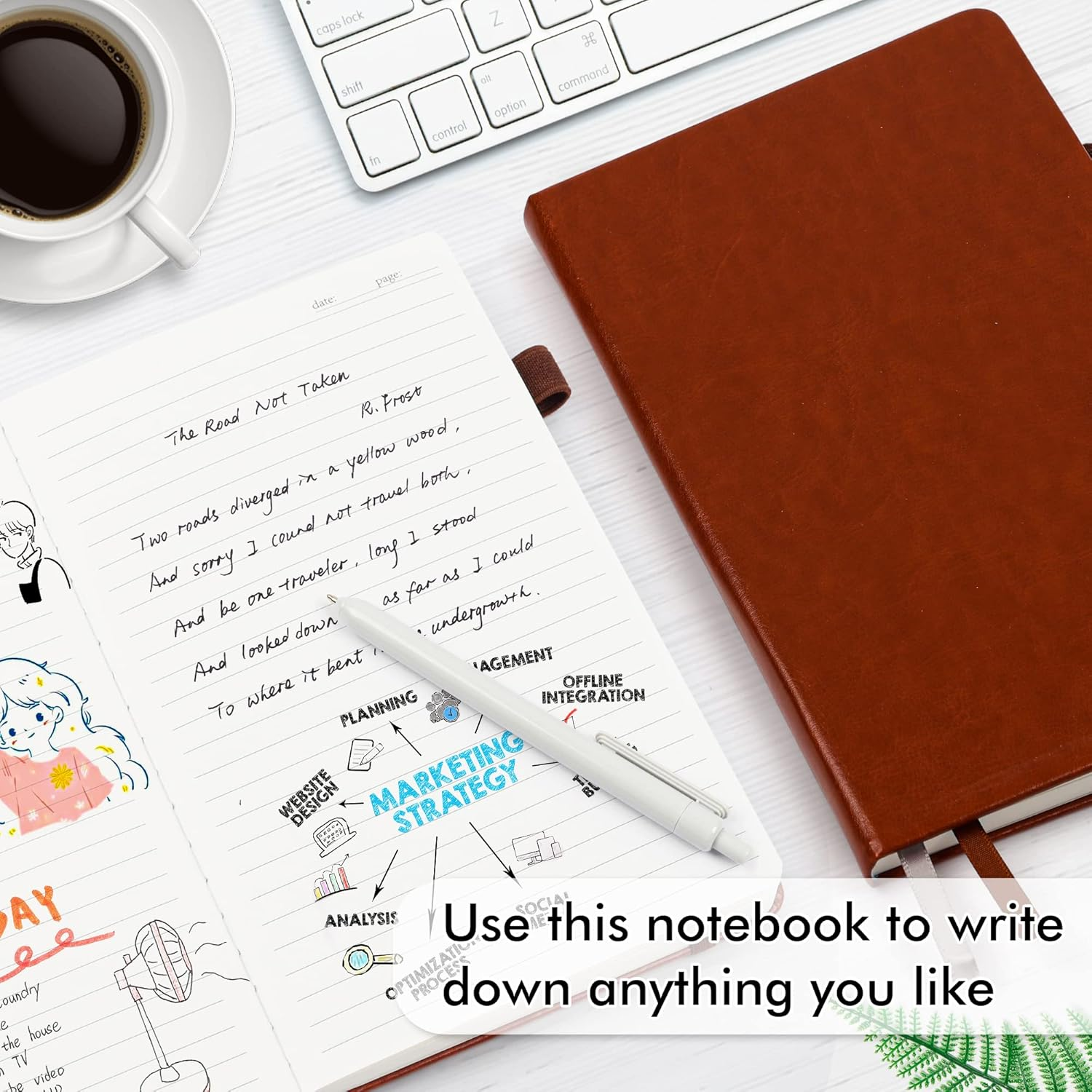 Feela 3 Pack Notebook Journals Bulk with 3 Black Pens, A5 Hardcover Notebooks Classic Ruled Lined Journal Set with Pen Holder for Work Business Journaling Note Taking, 120 GSM, 5.1&rdquo;X8.3&rdquo;, Brown image number 6