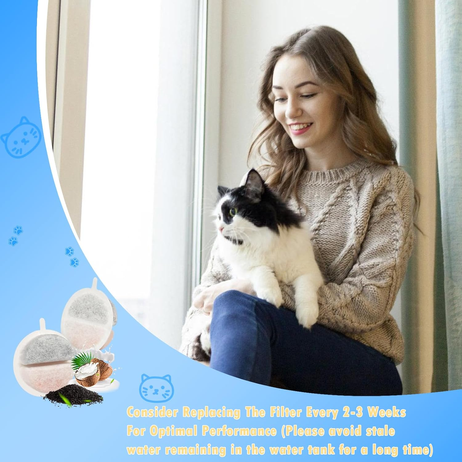 12 Pack Cat Water Fountain Filters Replacement for Nugget and Feelneedy Pet Water Dispenser, Triple Filtration System with Activated Charcoal and Ion Exchange Resin, Including 18 Pre-Filter Sponges image number 4