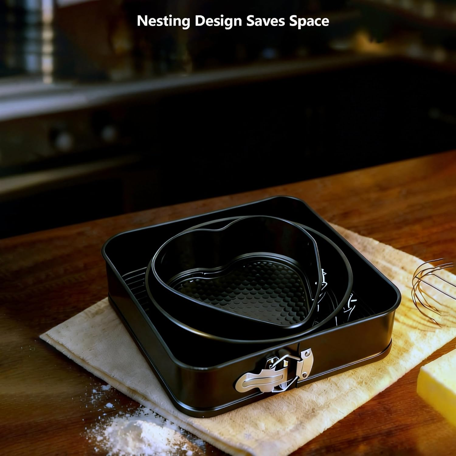 Non-Stick Springform Cake Pan Set of 3 Shapes round Square Heart image number 3