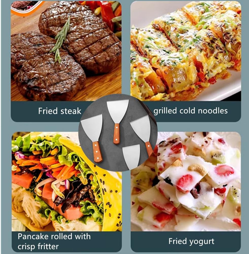 Grill Slant Edge Flat Scraper,Granmagazz 2 Pieces Stainless Steel Grill Griddle Scraper with Wooden Handle, Versatile Grill Scraper Tool for Grill BBQ Teppanyaki Dough Pancake Pizza image number 1