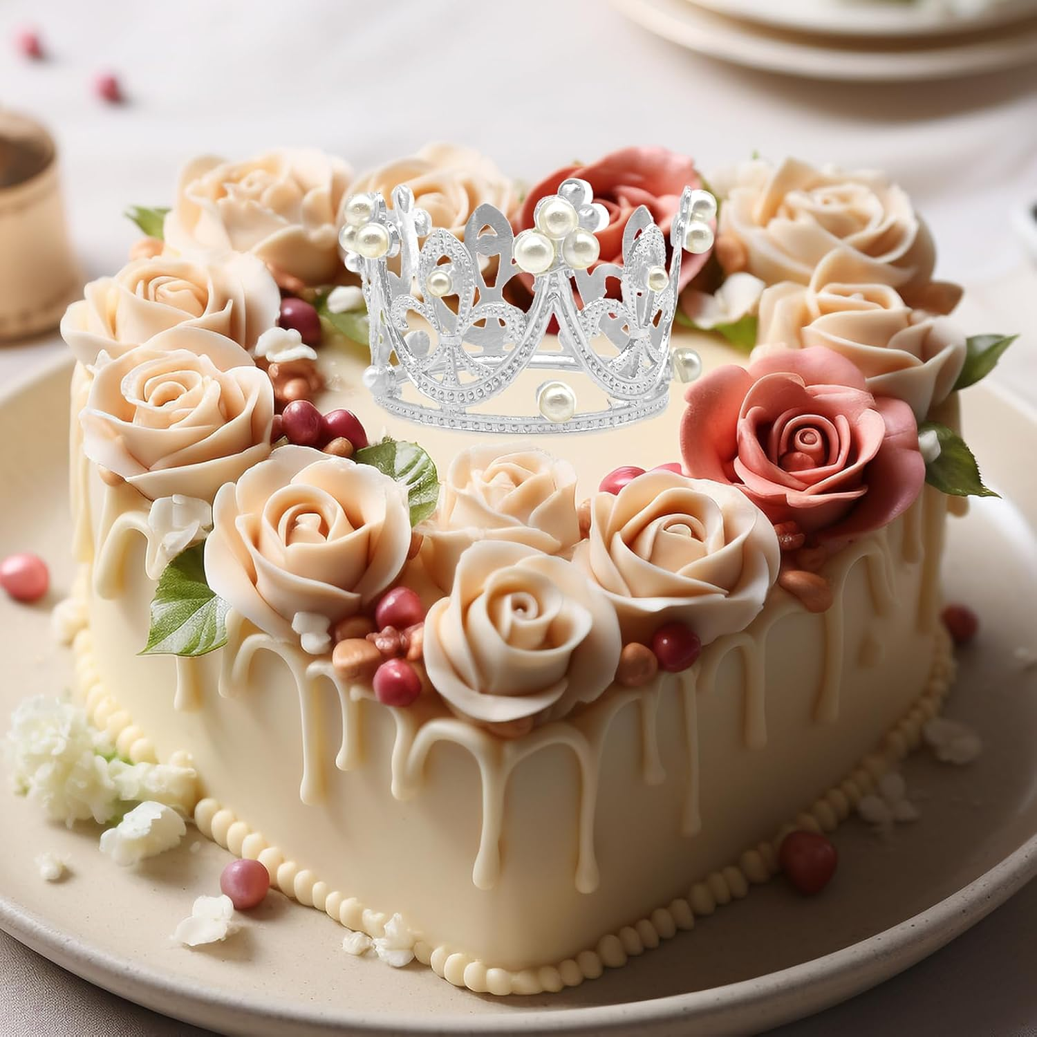 BLMHTWO 4 Pcs Gold Silver Crown Cake Topper - Small Queen Mini Tiara Princess Headpiece for Women Lady Girl Bridal Wedding Royal Themed Decor Birthday Party image number 2