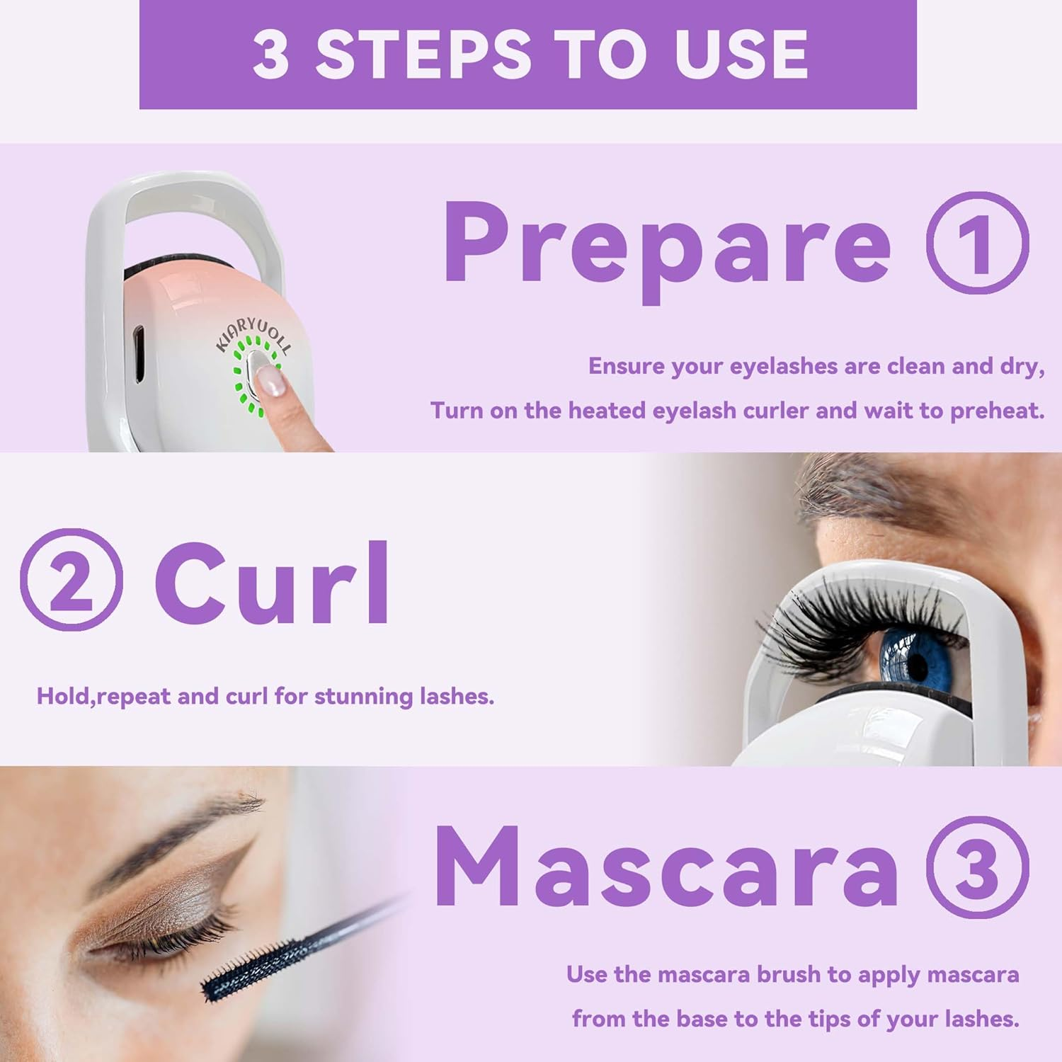 Electric Heated Eyelash Curler Kit Hot Lash Therapy Professional Eyelash Tools Battery Powered Lash Lifter Rechargeable Clamp for Various Eye Types Plastic Material (Colour Purple) - Lavender Haze-Purple image number 3