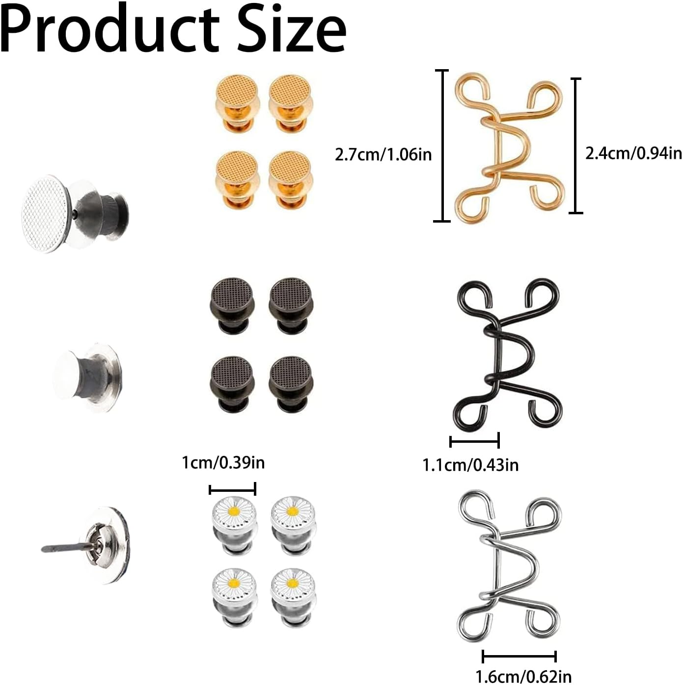 6 Sets Adjustable Waist Buckle Extender Set, Jean Button Pins Extender,Jean No Sewing Required Pants Clips,Clips - Silver image number 3