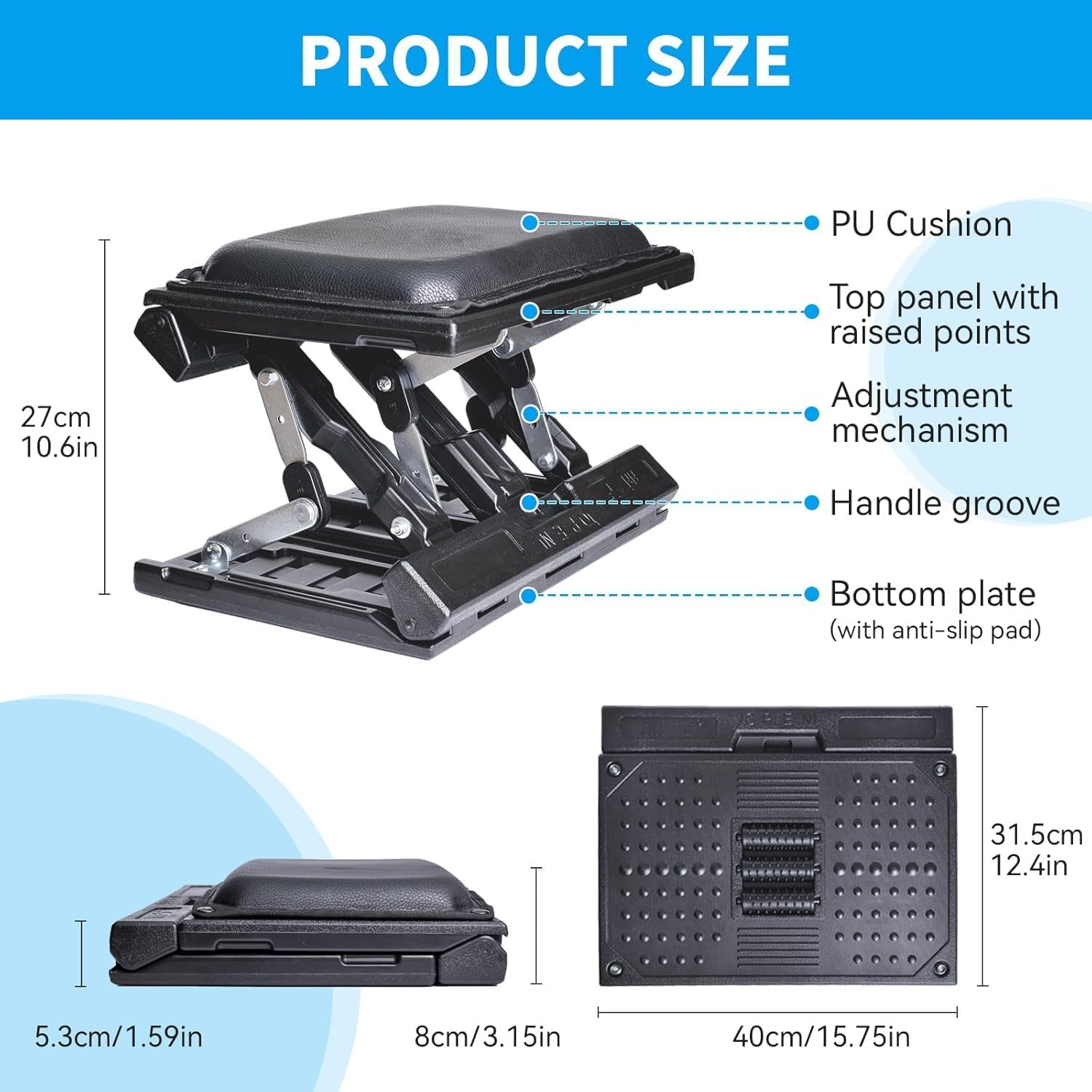 Large Panel Foot Rest under Desk, Infinite Adjustable Footrest with Massage for Office Home, Ergonomic Footrest Stool Height Angle Adjustable