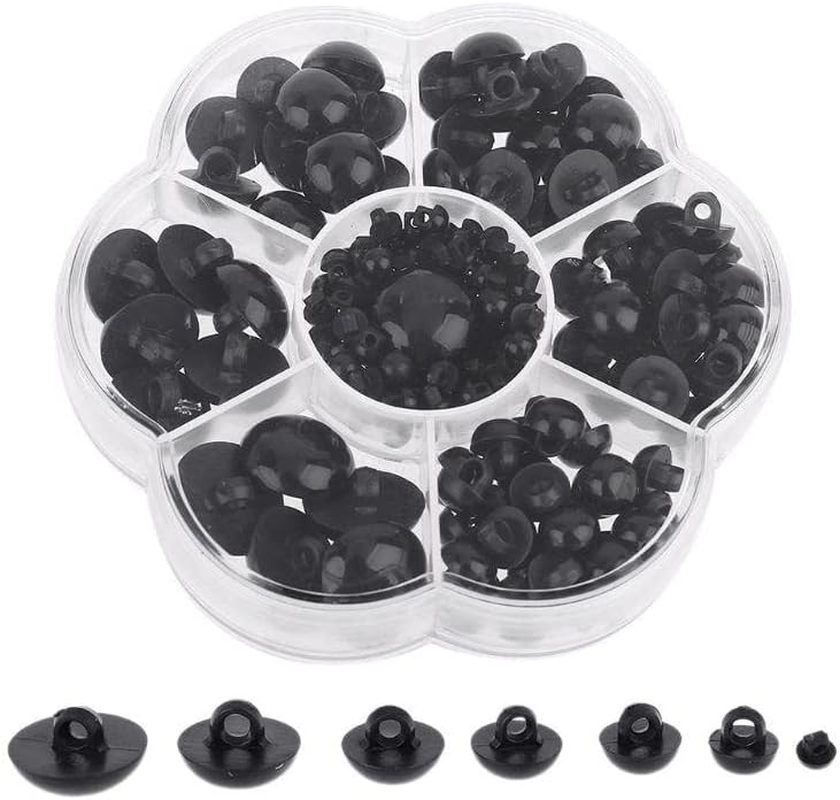 184 Pcs Assorted Size Sew on Eyes Plastic Black Sewing Eye with a Box round Head Safety Shank Eye Decorative Half Ball Buttons for Plush Animal Crafts DIY image number 3