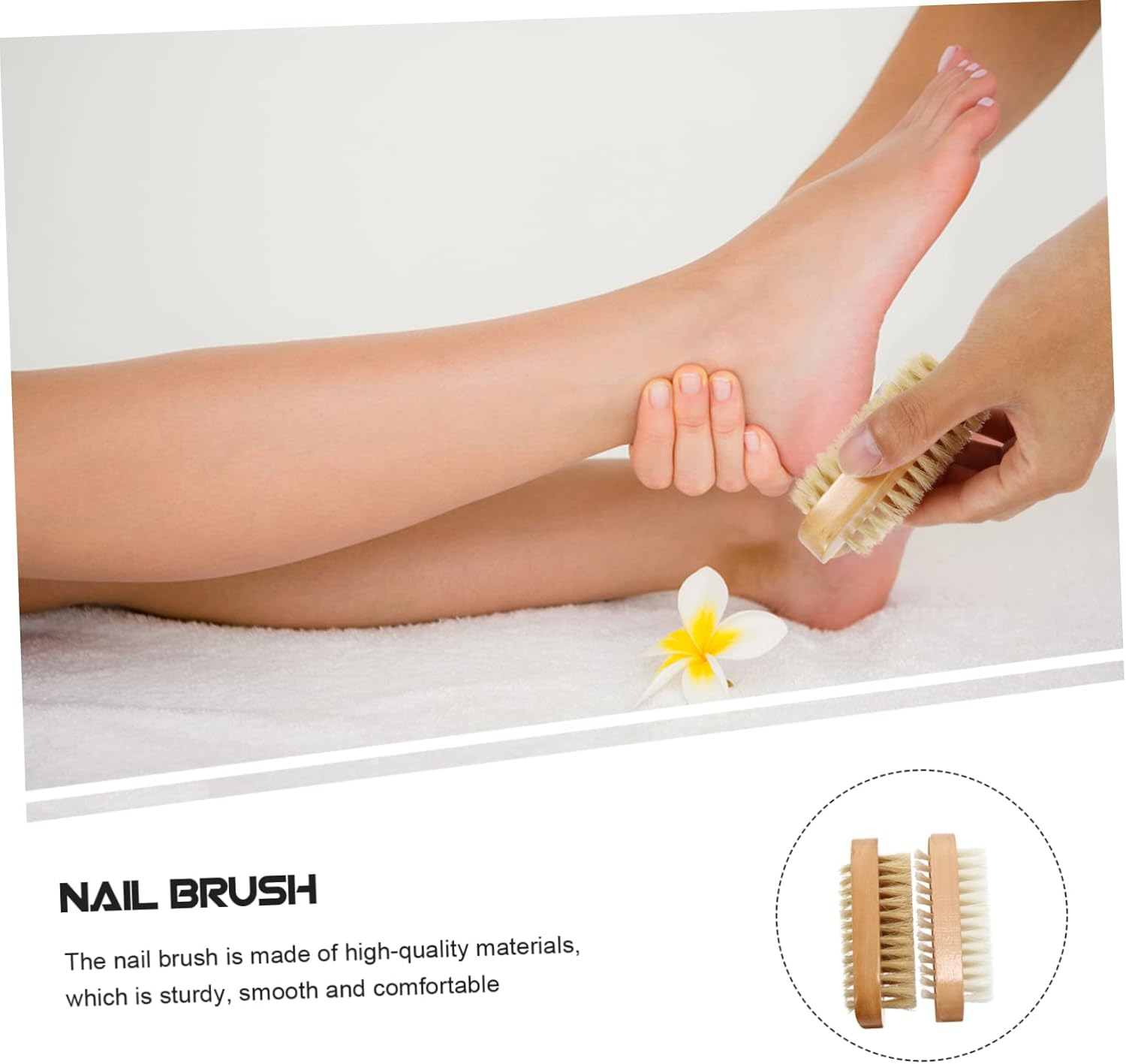 Baluue Wooden Nail Brush 2Pcs Double Sided Bristle Nail Brush Compact Portable Fingernail Cleaning Tool for Travel image number 3